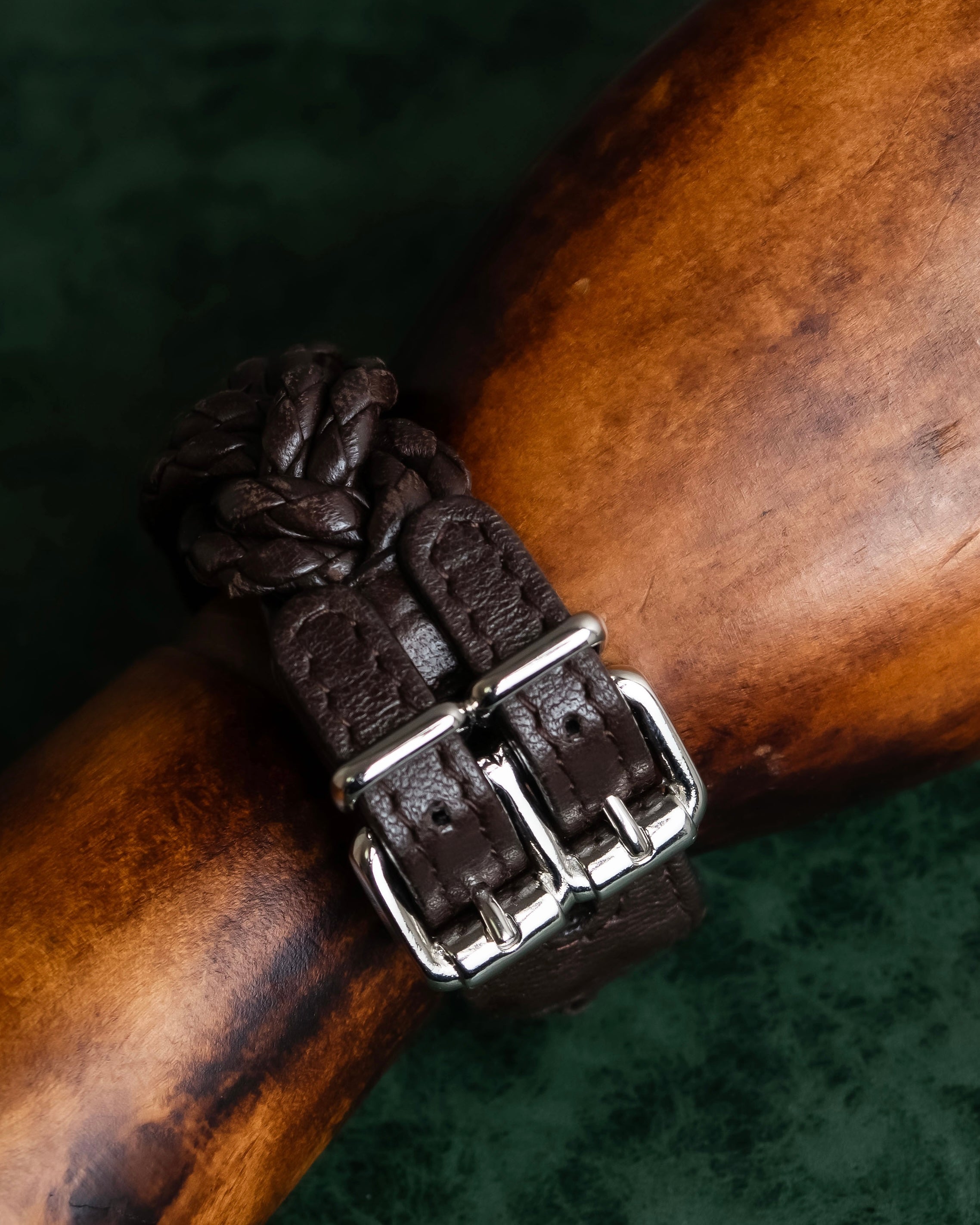 "Vintage intrecciato double buckle leather bracelet"