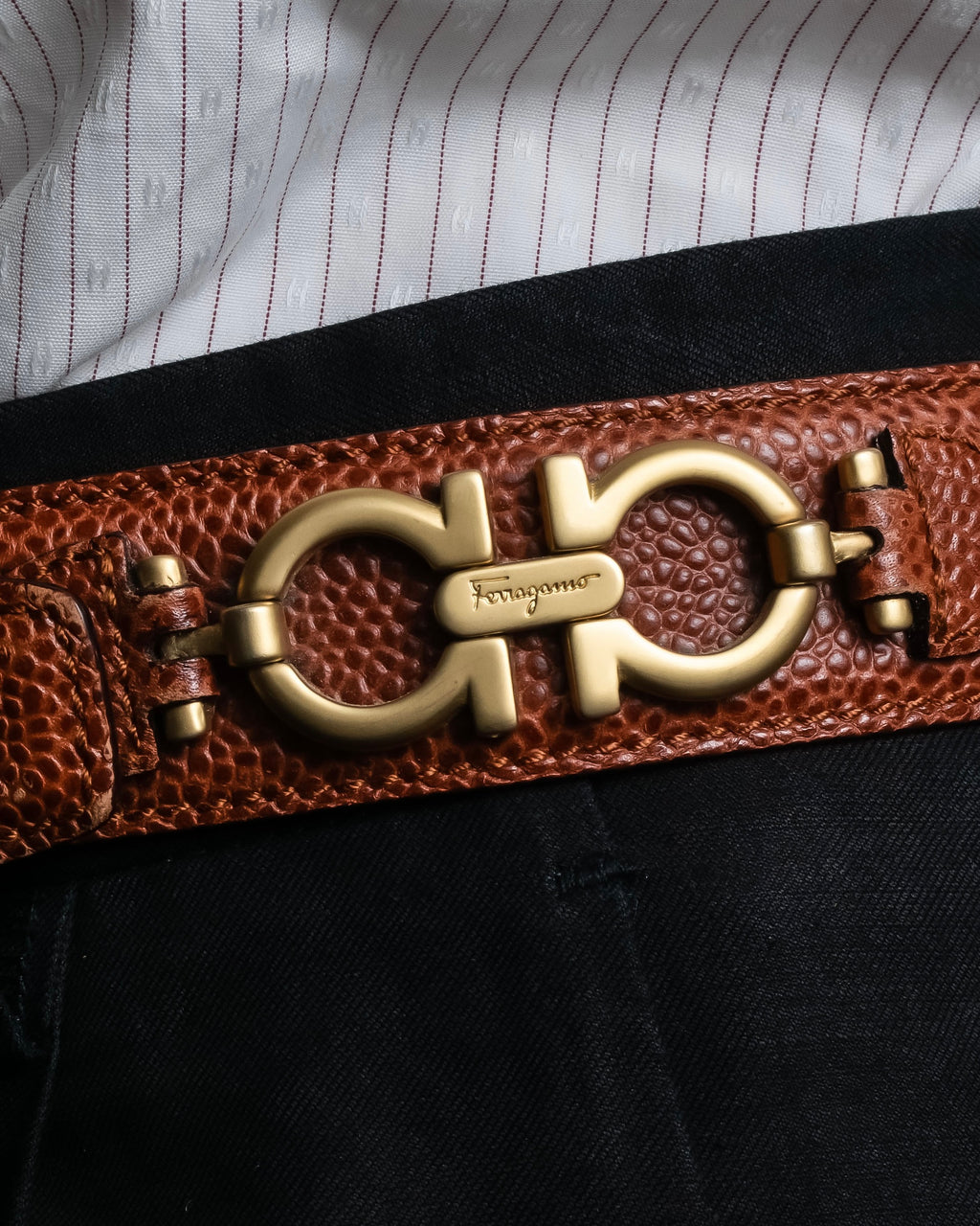 "Salvatore Ferragamo" Gancini motif chain design leather belt