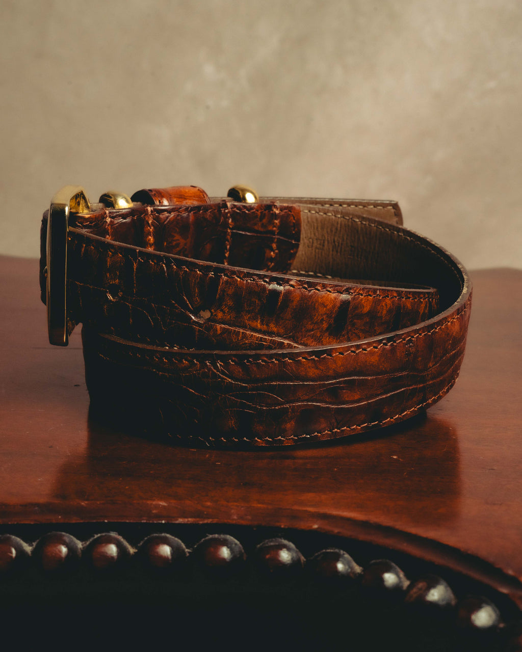 -SPECIAL- “LOEWE” 80’s-90’s Crocodile pattern anagram leather belt