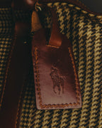 "Polo Ralph Lauren" 80's-90's Houndstooth leather trim travel bag