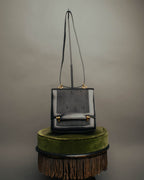 -SPECIAL- “HERMÈS” 80’s-90’s Camargue black leather and canvas shoulder bag