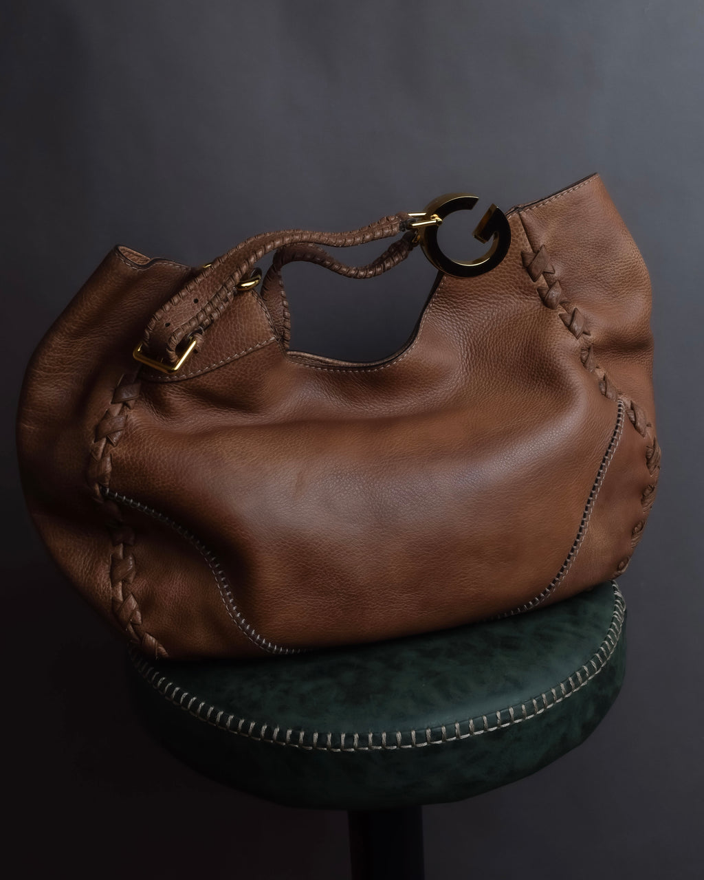 "GUCCI" Charlotte whipstitch hobo leather shoulder Bag