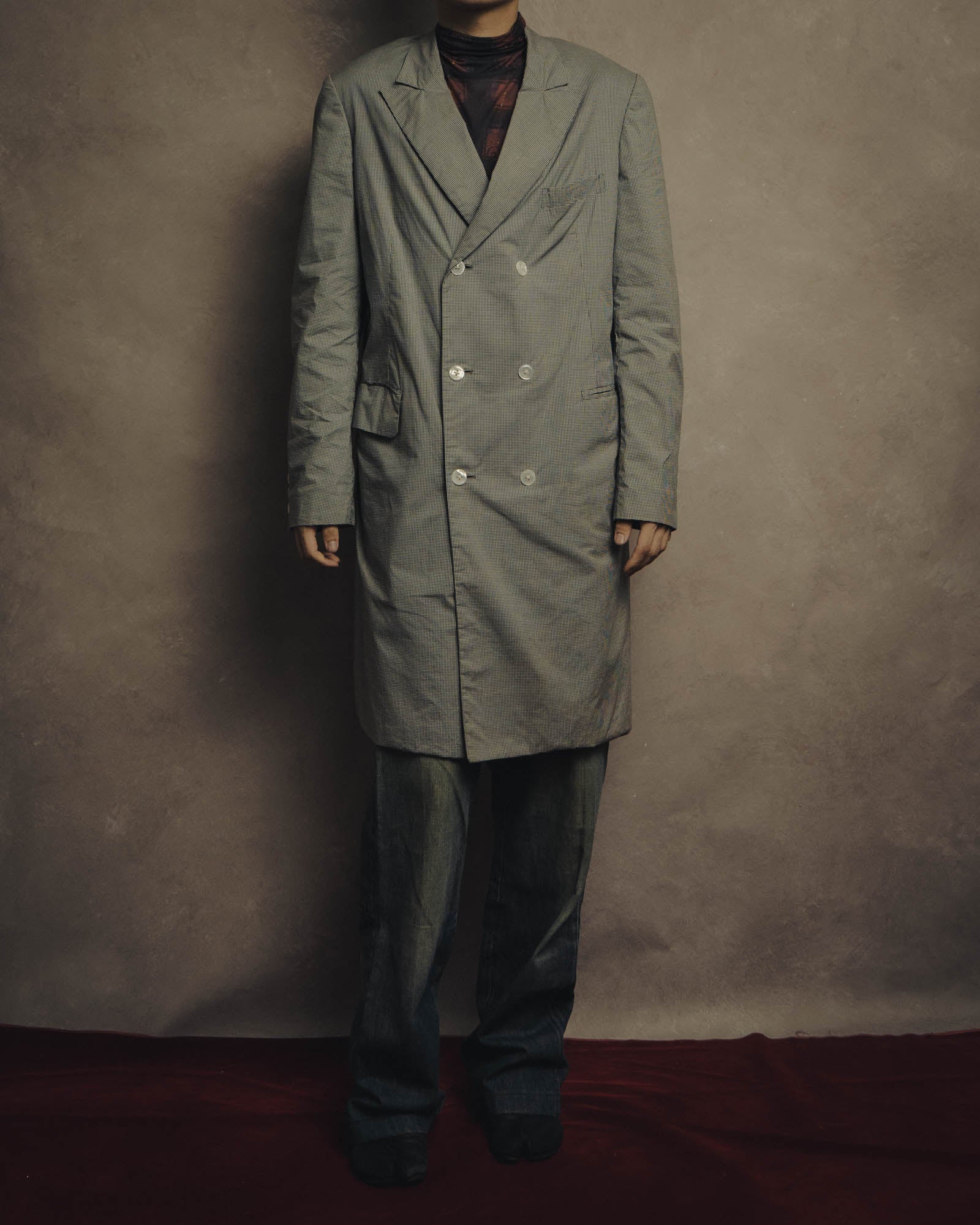 -SPECIAL- "Y's for men" 80's Double breasted houndstooth long jacket