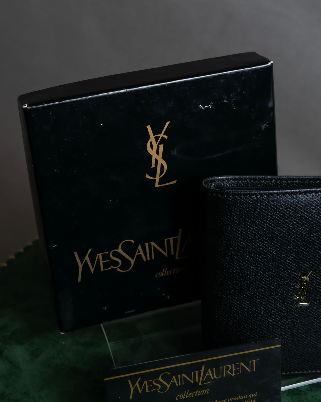 "YVES SAINT LAURENT" Cassandra logo engraved leather bi-fold wallet