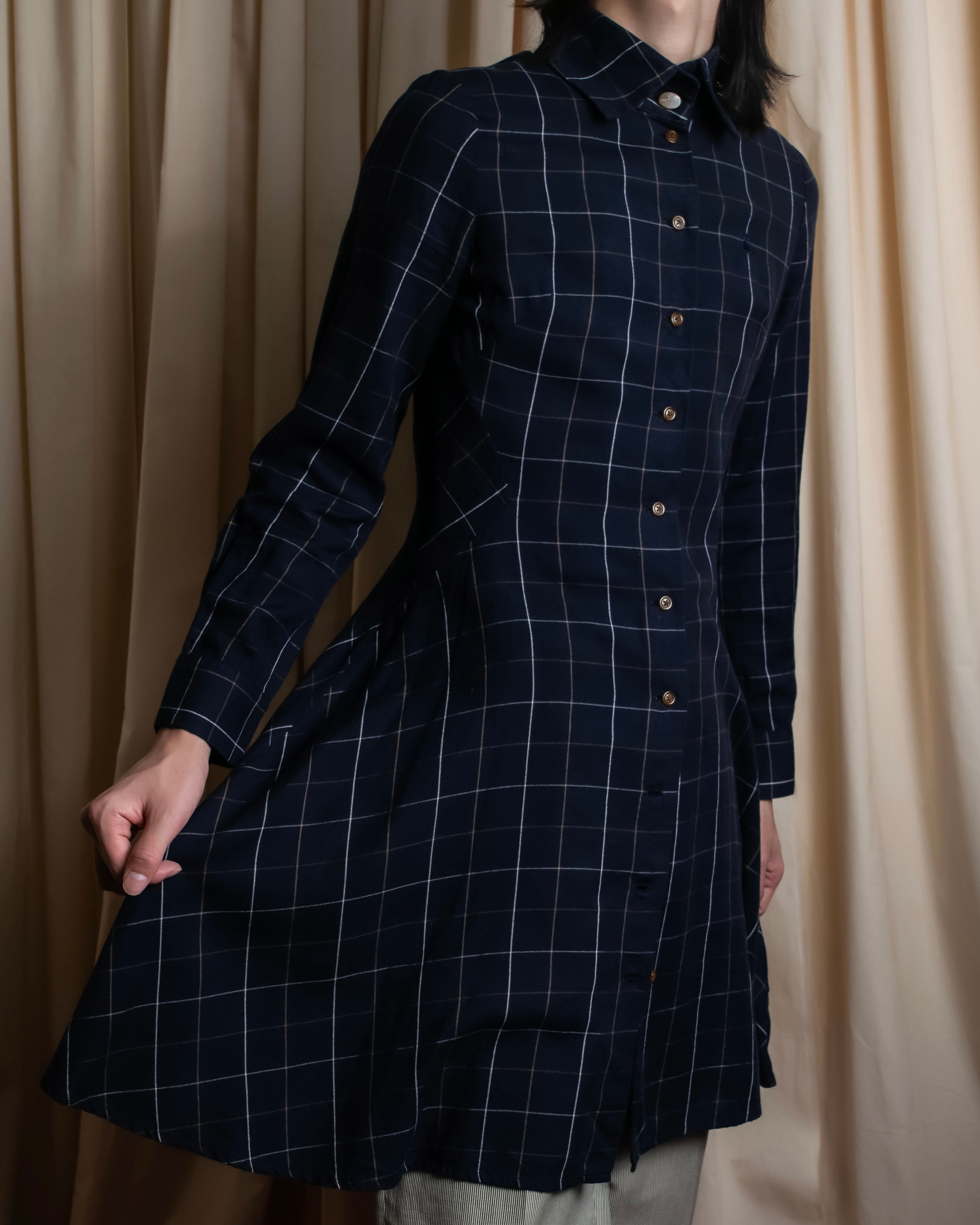 "Vivienne Westwood RED LABEL"
Windowpane print long shirt dress