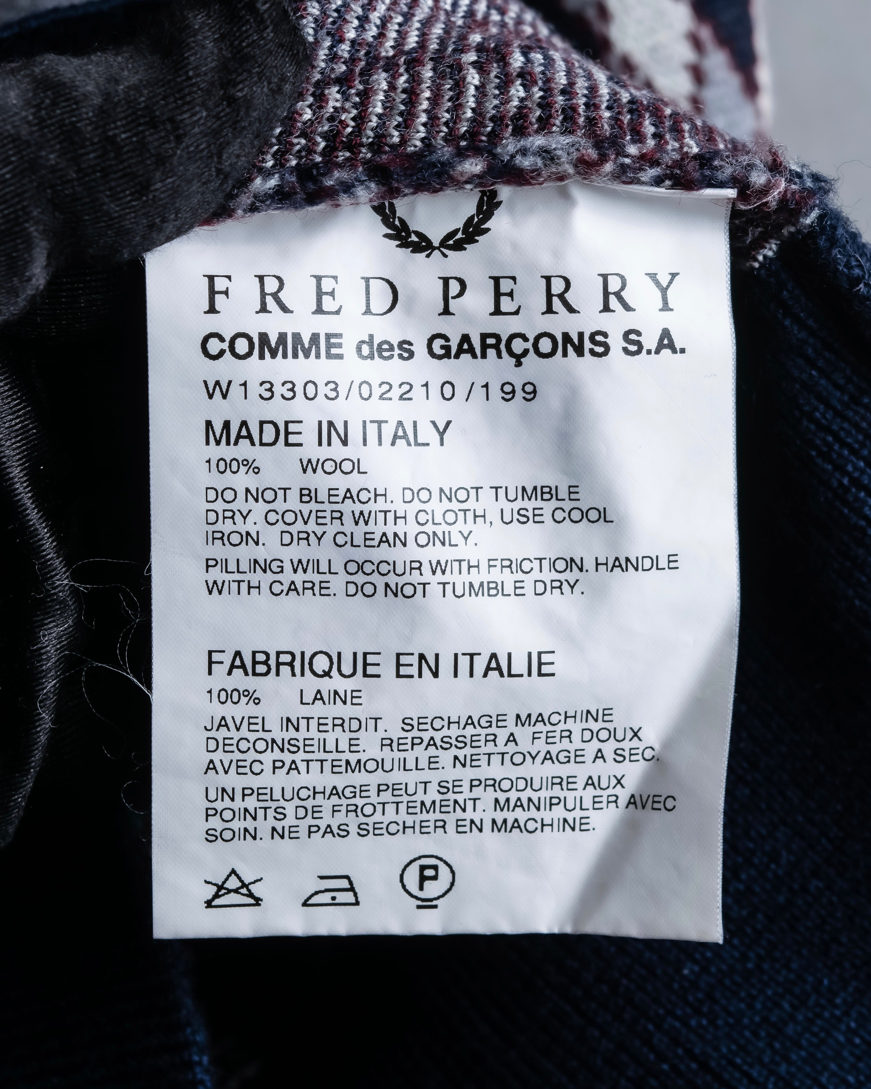 "COMME des GARCONS SHIRT × FRED PERRY" Argyle pattern box silhouette wool knit