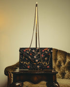 "VALENTINO" 80's-90's Ornately embroidered velvet chain shoulder bag