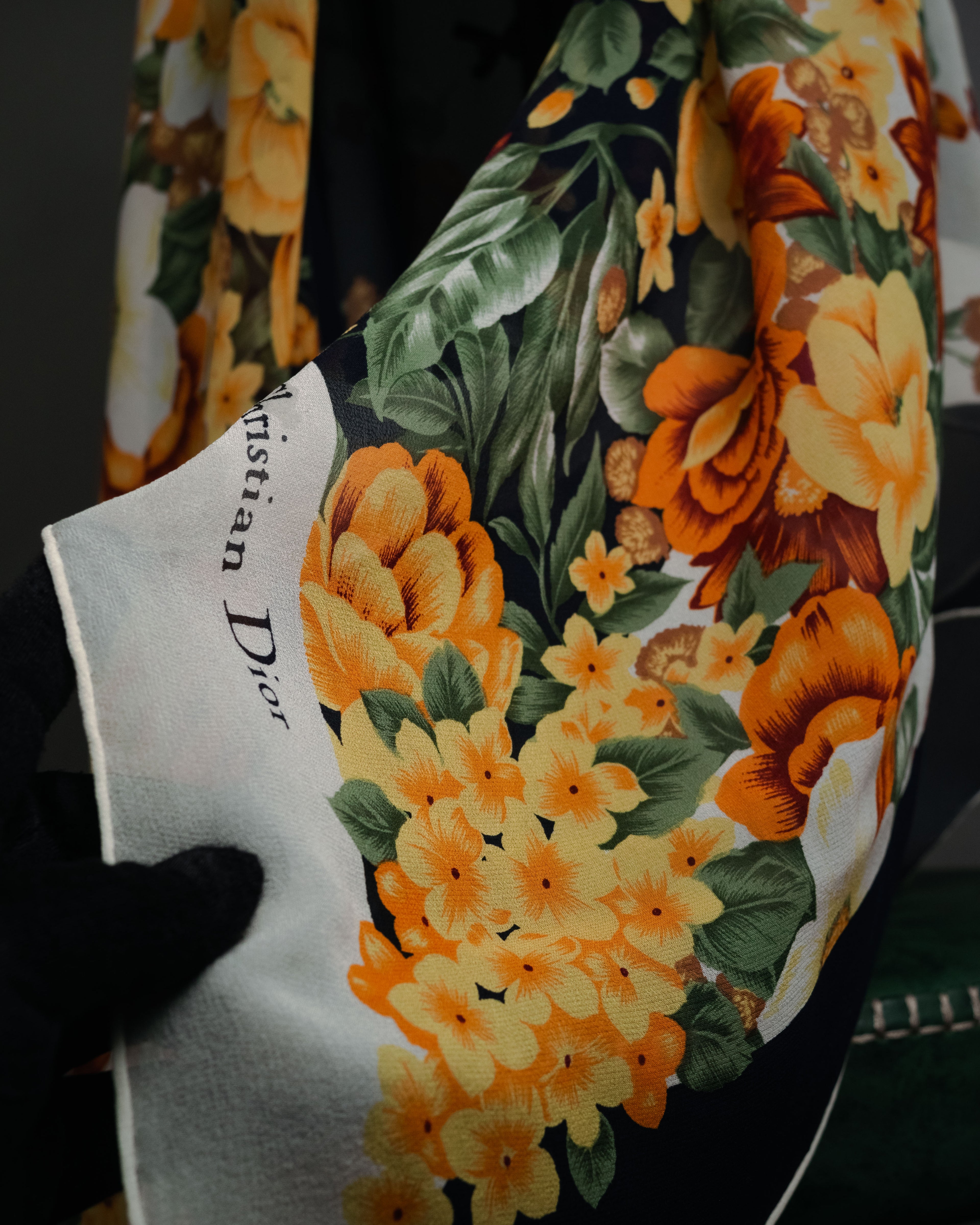 “Christian Dior” 80’s–90’s Botanical silk floral scarf