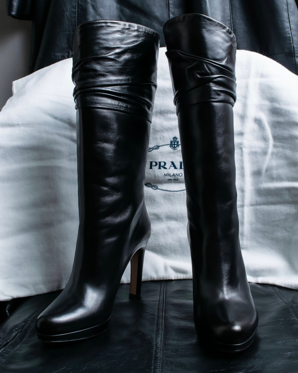 "PRADA" Shirred mode stylelong boots