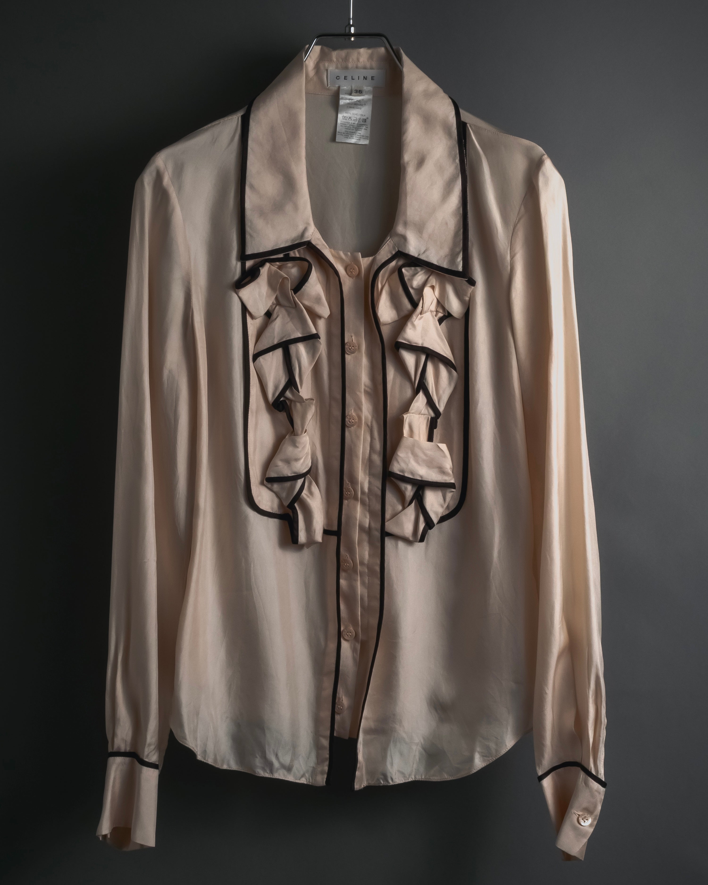 "CELINE" 00’s Piped ruffle silk blouse