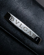 "BVLGARI" Horizontal form engraved logo leather bag