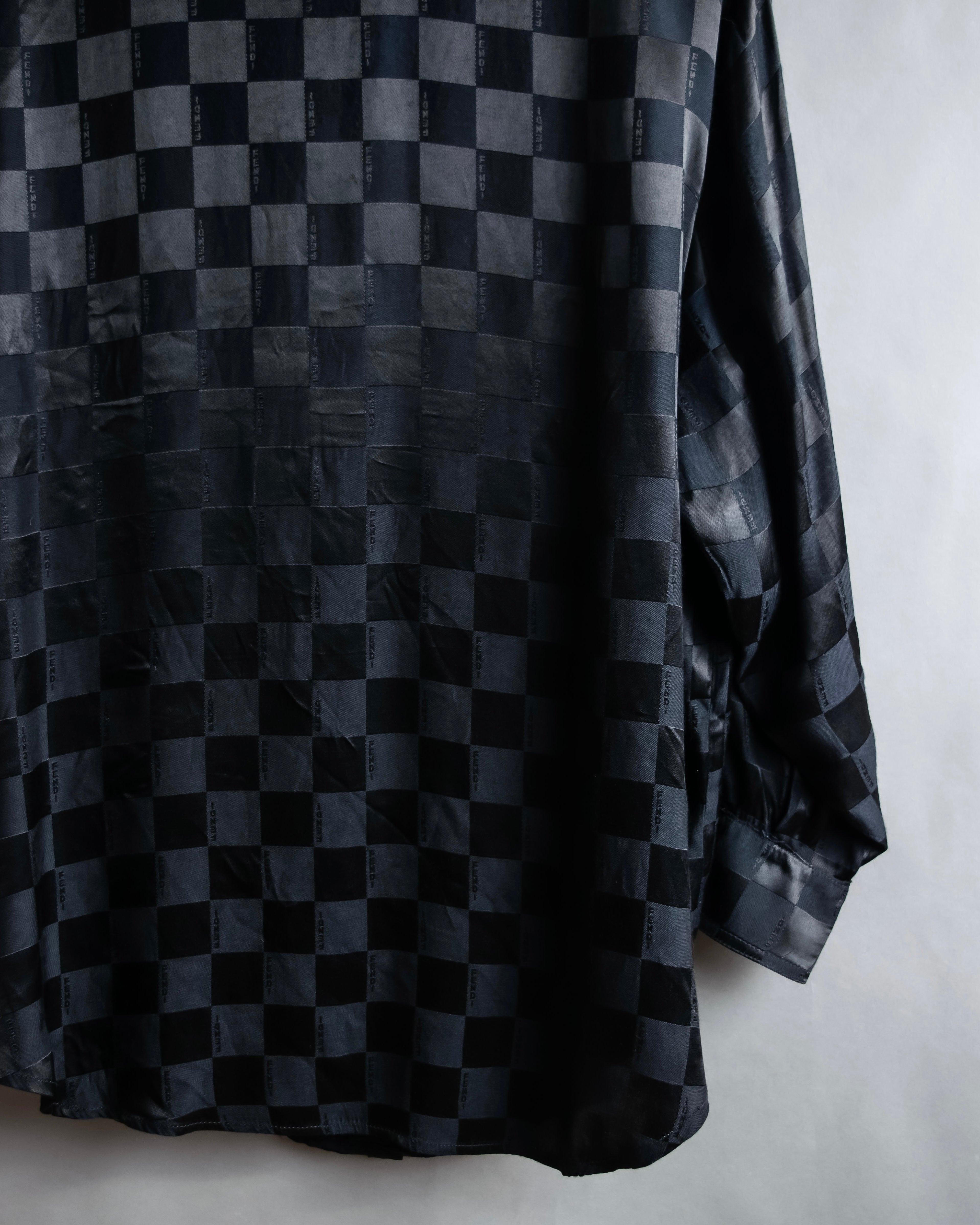 "FENDI JEANS" Logo engraved check pattern glossy shirt