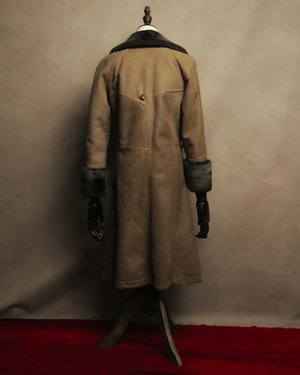 “LOEWE” 70’s-early 90’s Suede shearling belted long coat