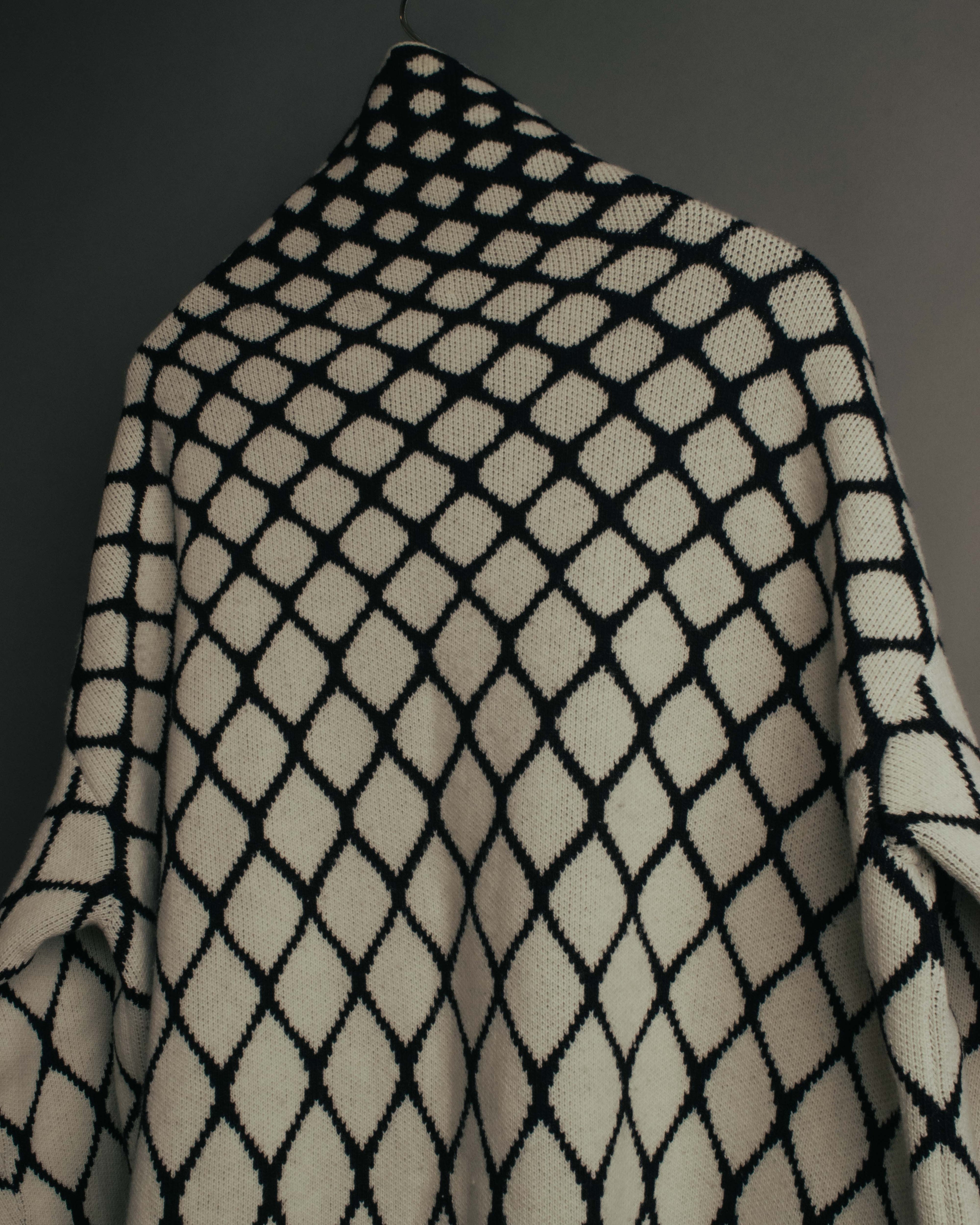 "VALENTINO" 20's Oversized diamond jacquard turtleneck knit sweater