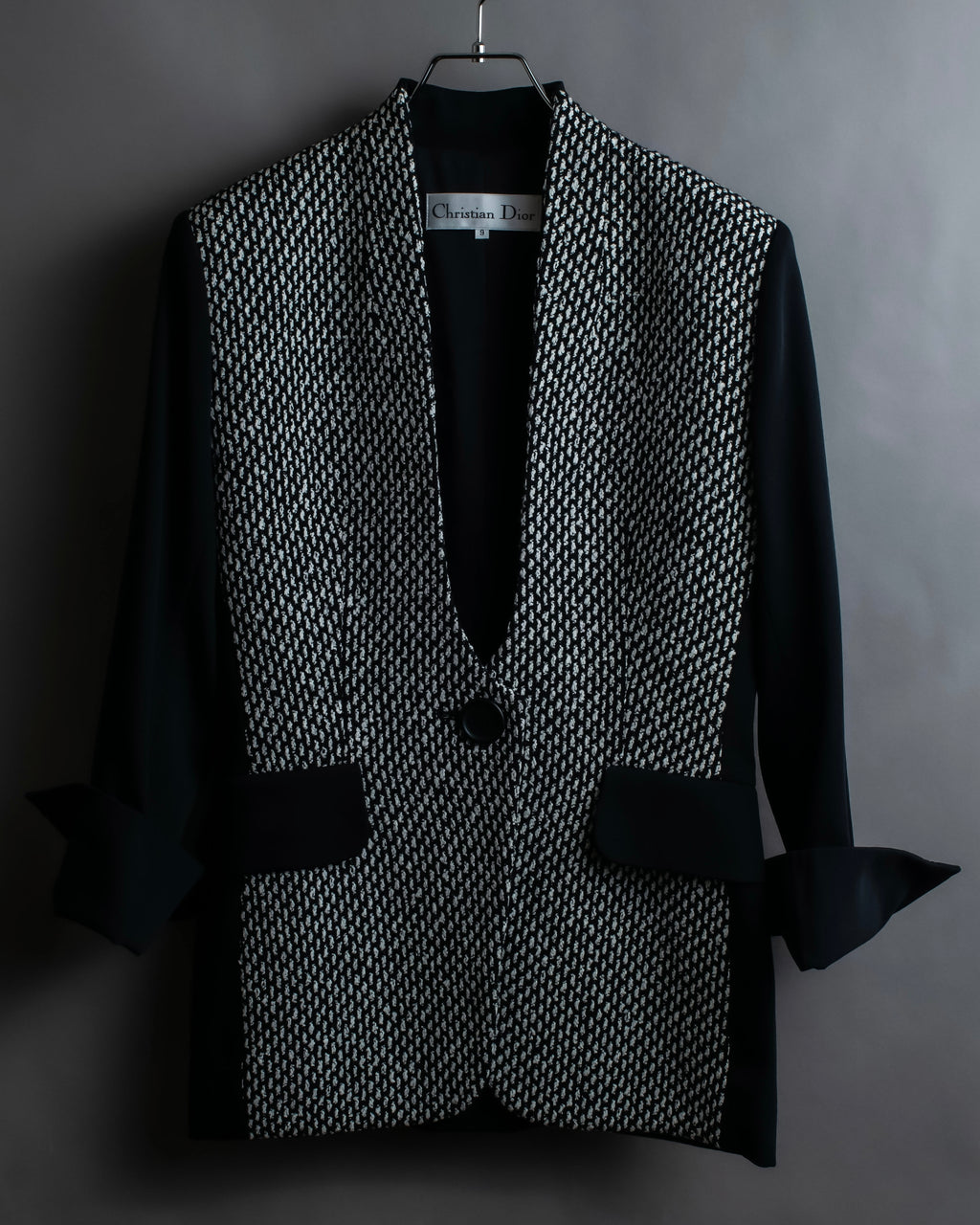 "Christian Dior" Jacquard switching design no-collar jacket