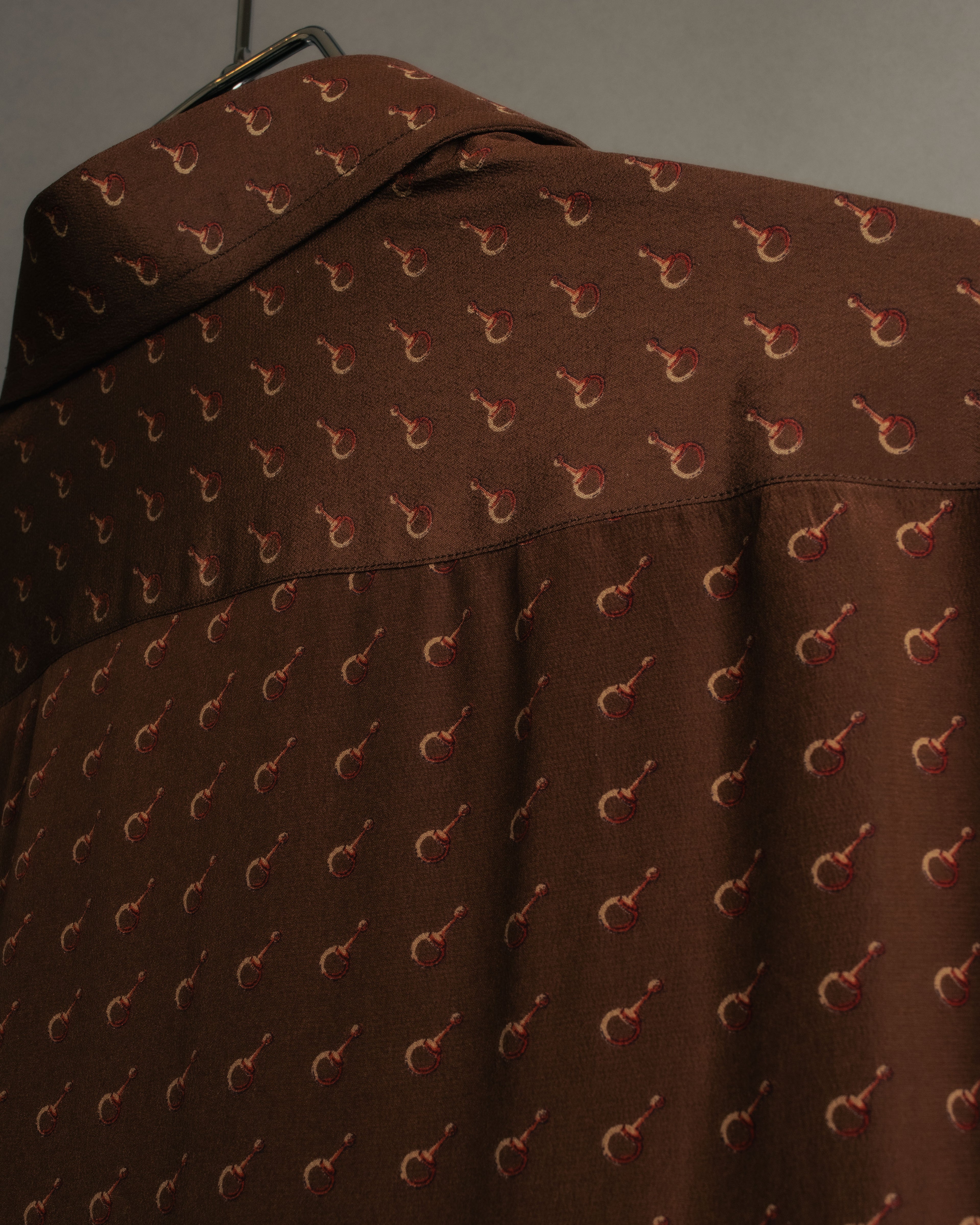 “GUCCI” 70’s horsebit monogram silk shirt