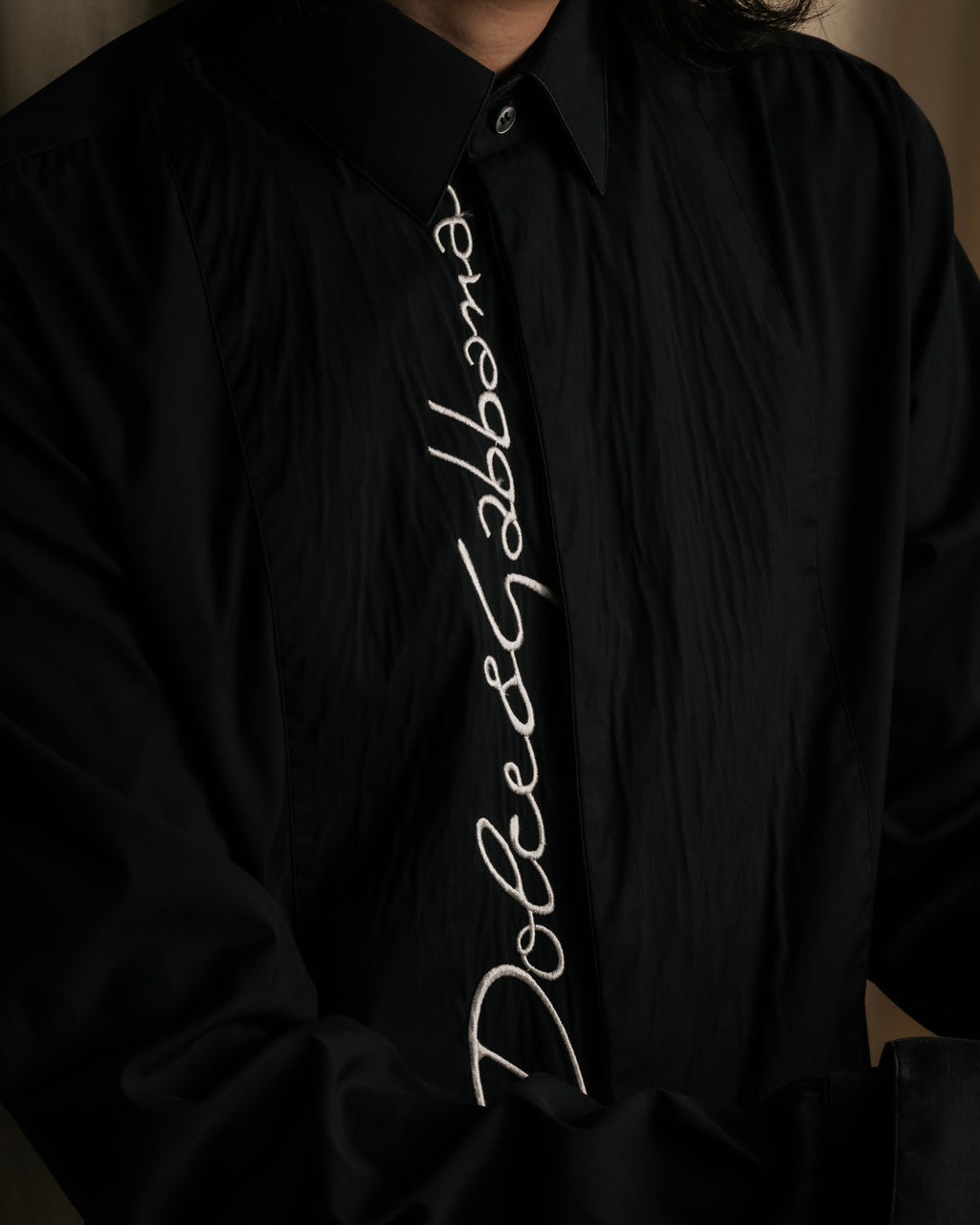 "Dolce & Gabbana" Logo embroidered tie design dress shirt