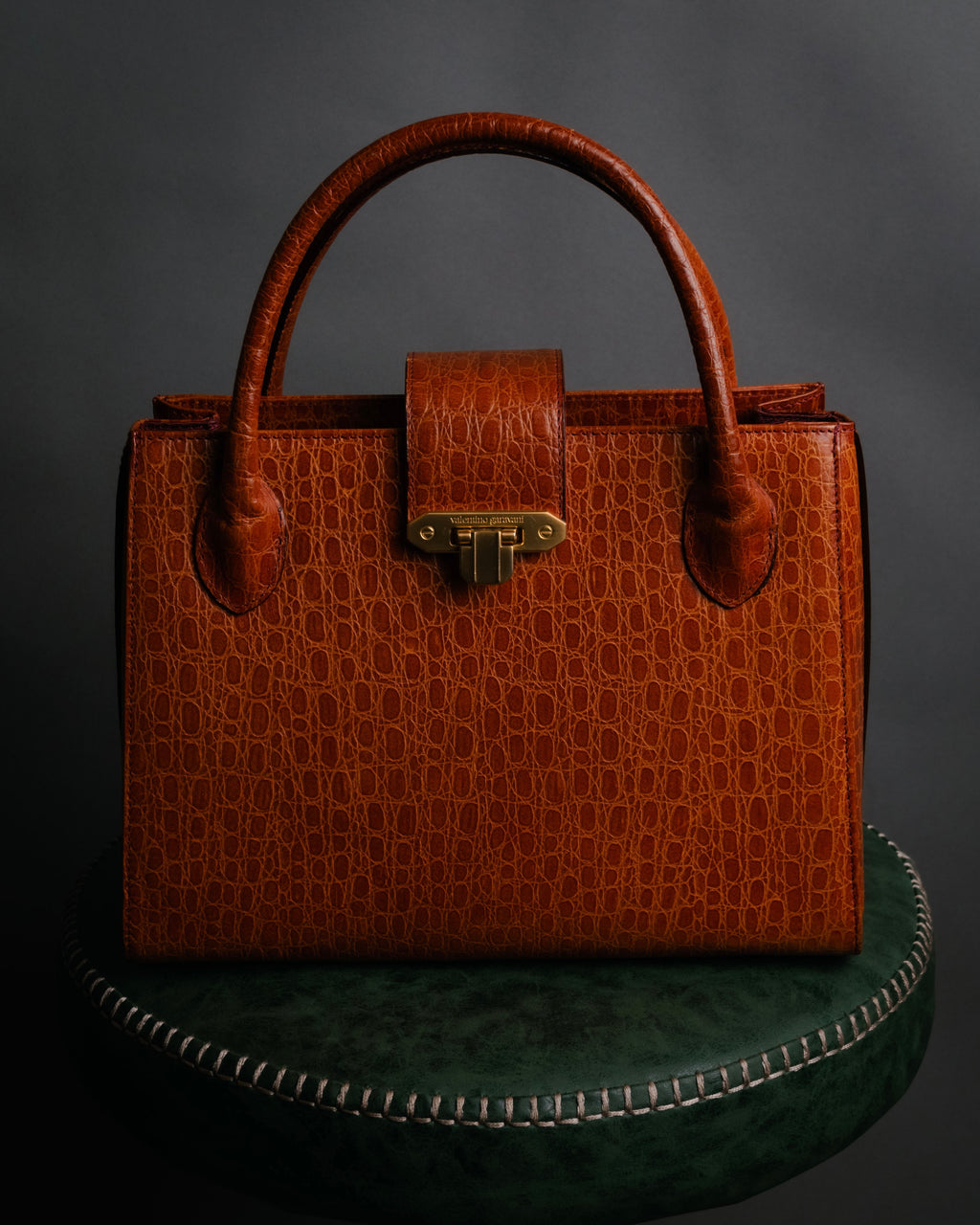“Valentino Garavani” 80’s-90’s Crocodile embossed structured handbag