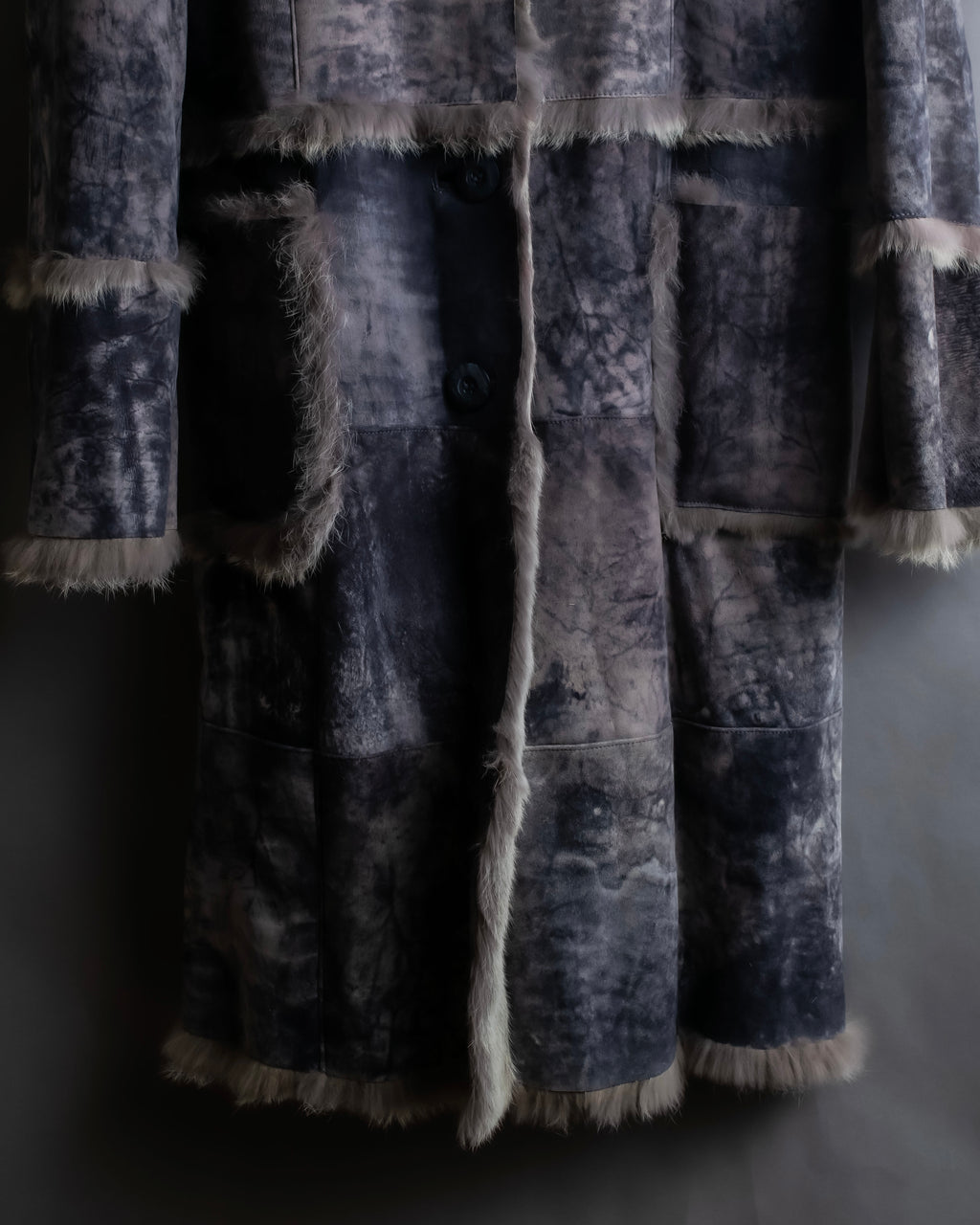 Fur switching design suede long coat
