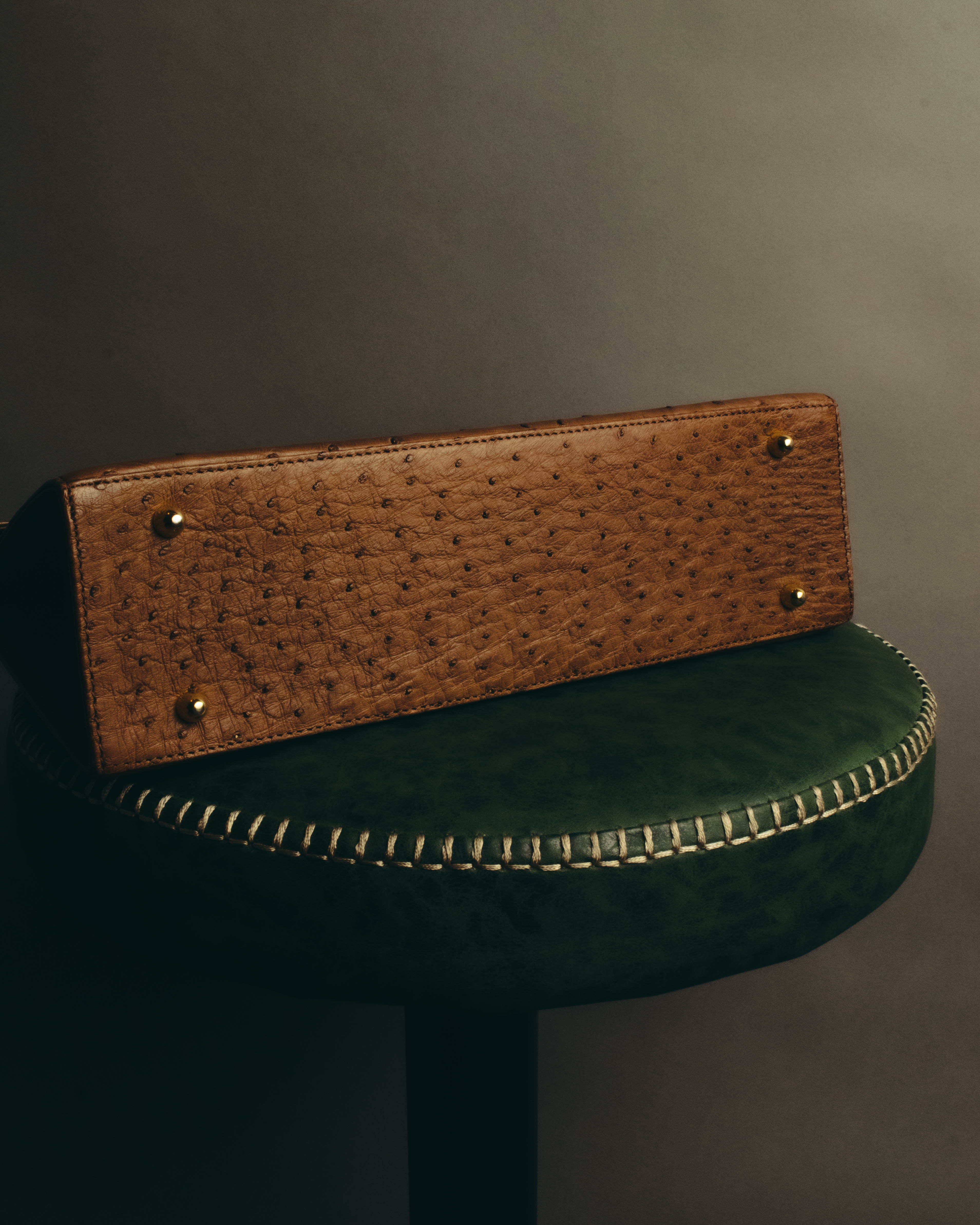 “GIOVANNI VALENTINO” Structured ostrich top handle bag