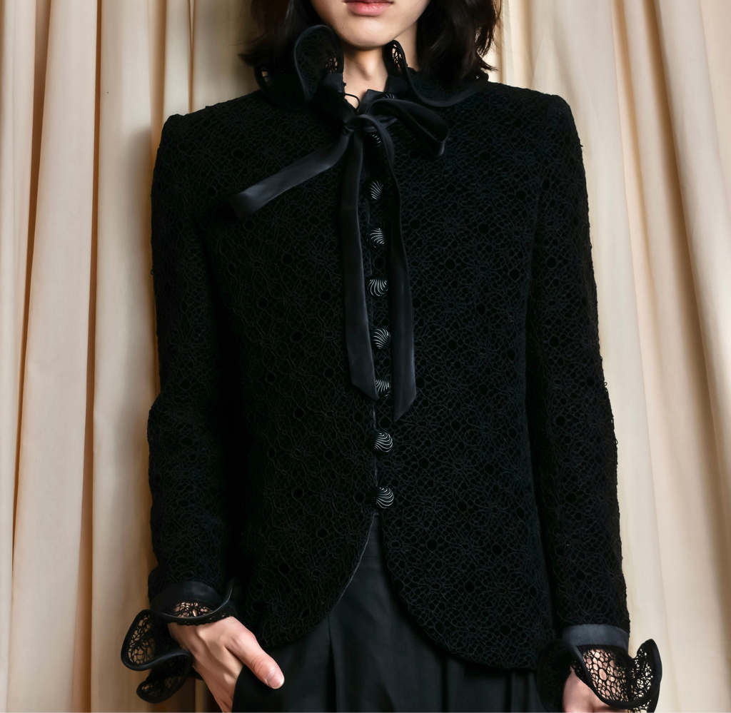 "JEAN-LOUIS SCHERRER" Lace frill design ribbon attached jacket