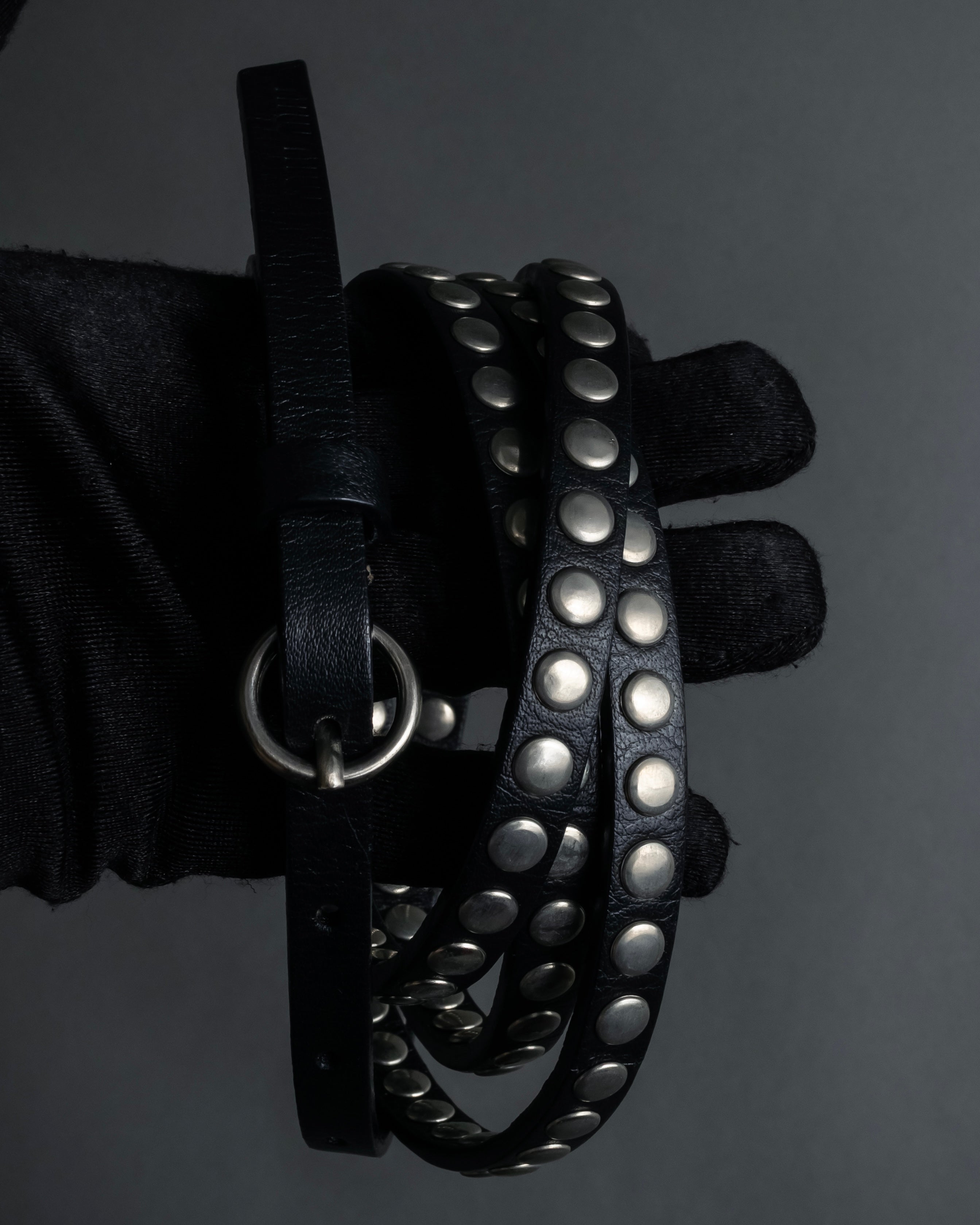 "MIU MIU" Silver metal stud design leather narrow belt