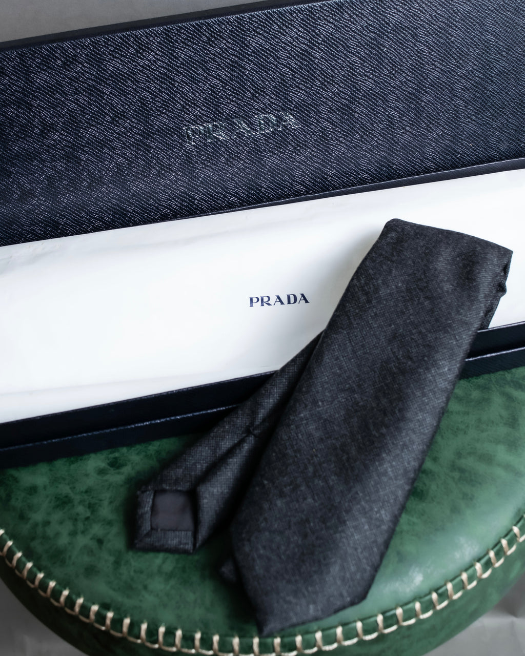 "PRADA" Heather gray wool narrow neck tie