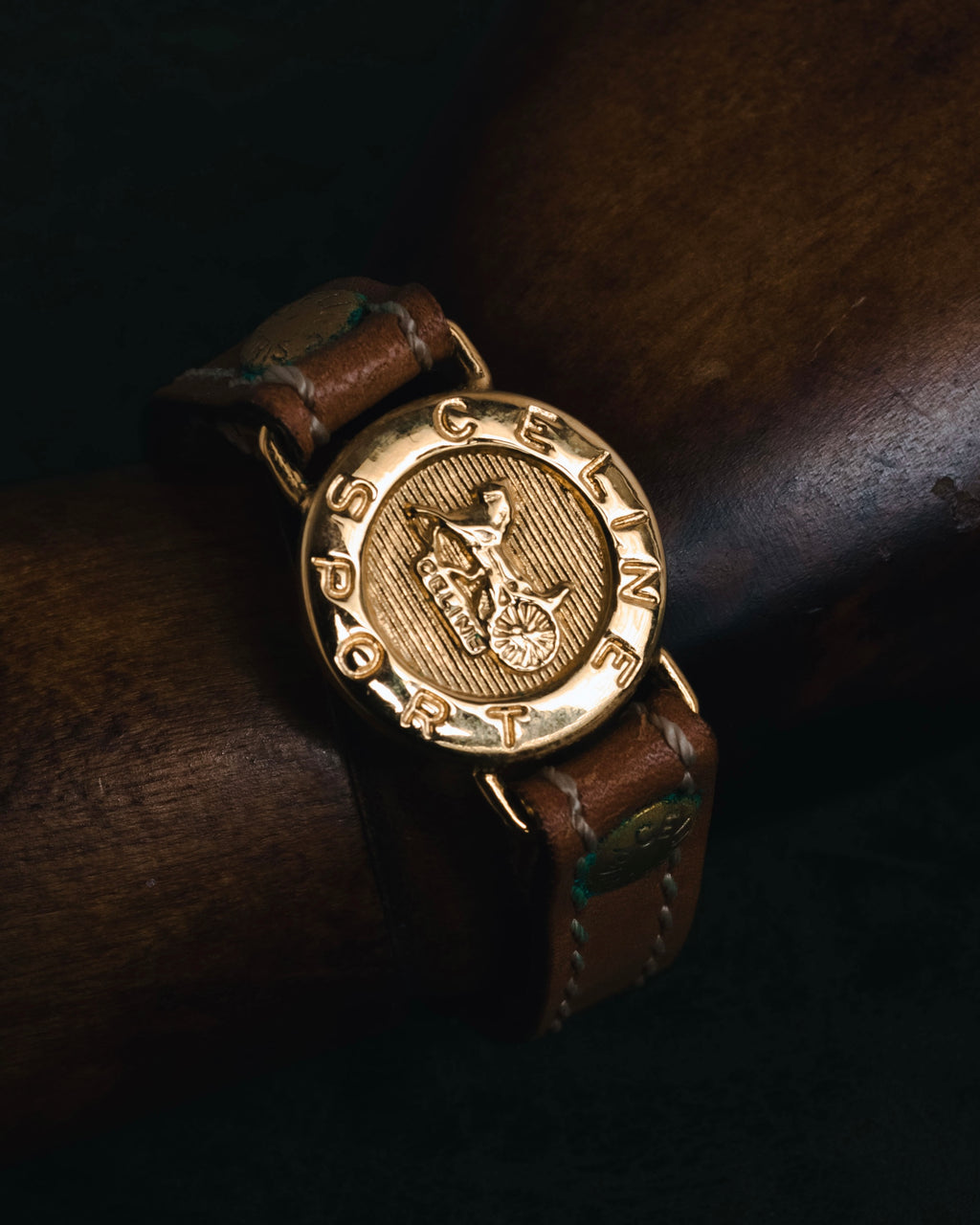 "CELINE" 70’s sulky logo leather bracelet