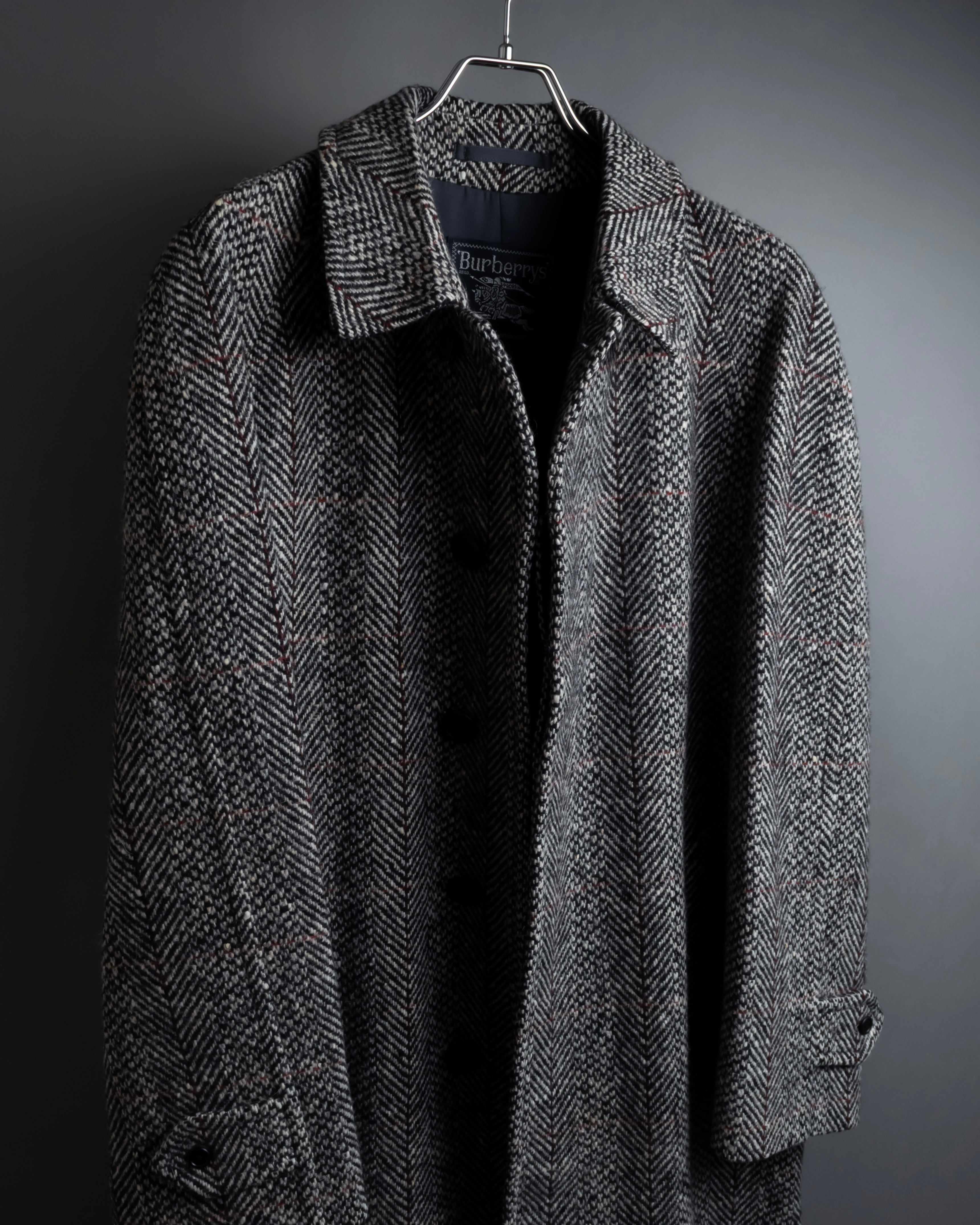 "BURBERRYS" British tweed fly front stand collar coat