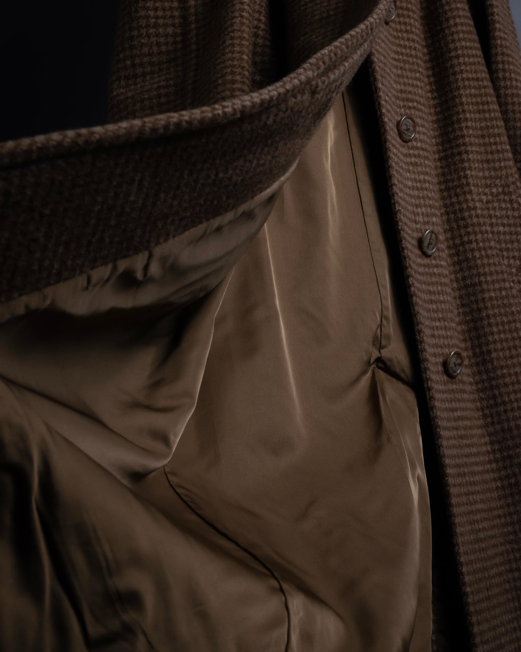 "BURBERRYS" Houndstooth pattern belted stand collar coat