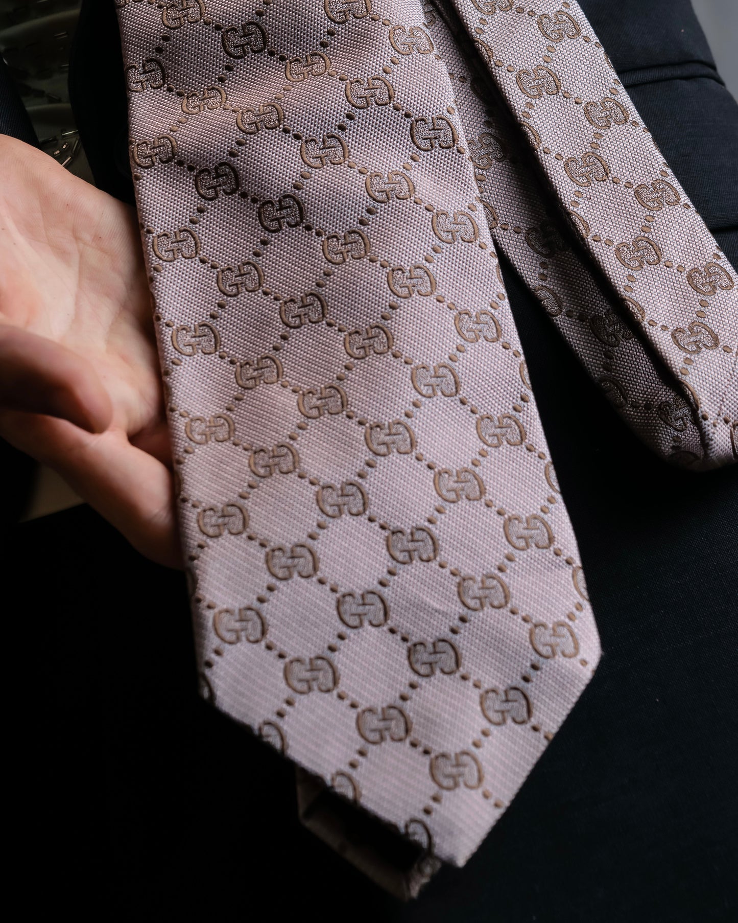 "GUCCI" 100% silk GG pattern jacquard weave neck tie