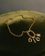 "Christian Dior" 90's-00's Gold tone logo charm pendant necklace