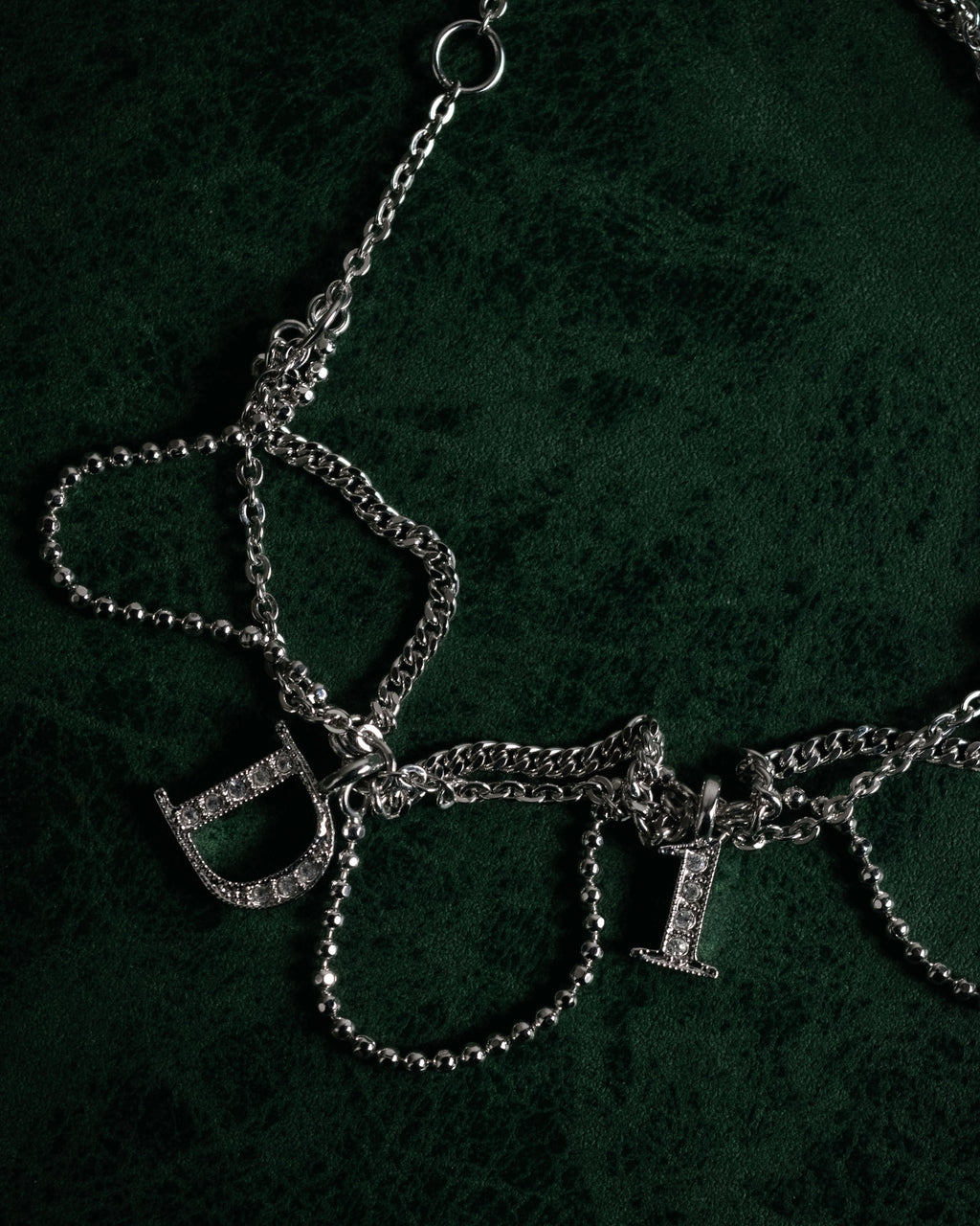 "Christian Dior" 00’s pavé letter charm multi chain bracelet