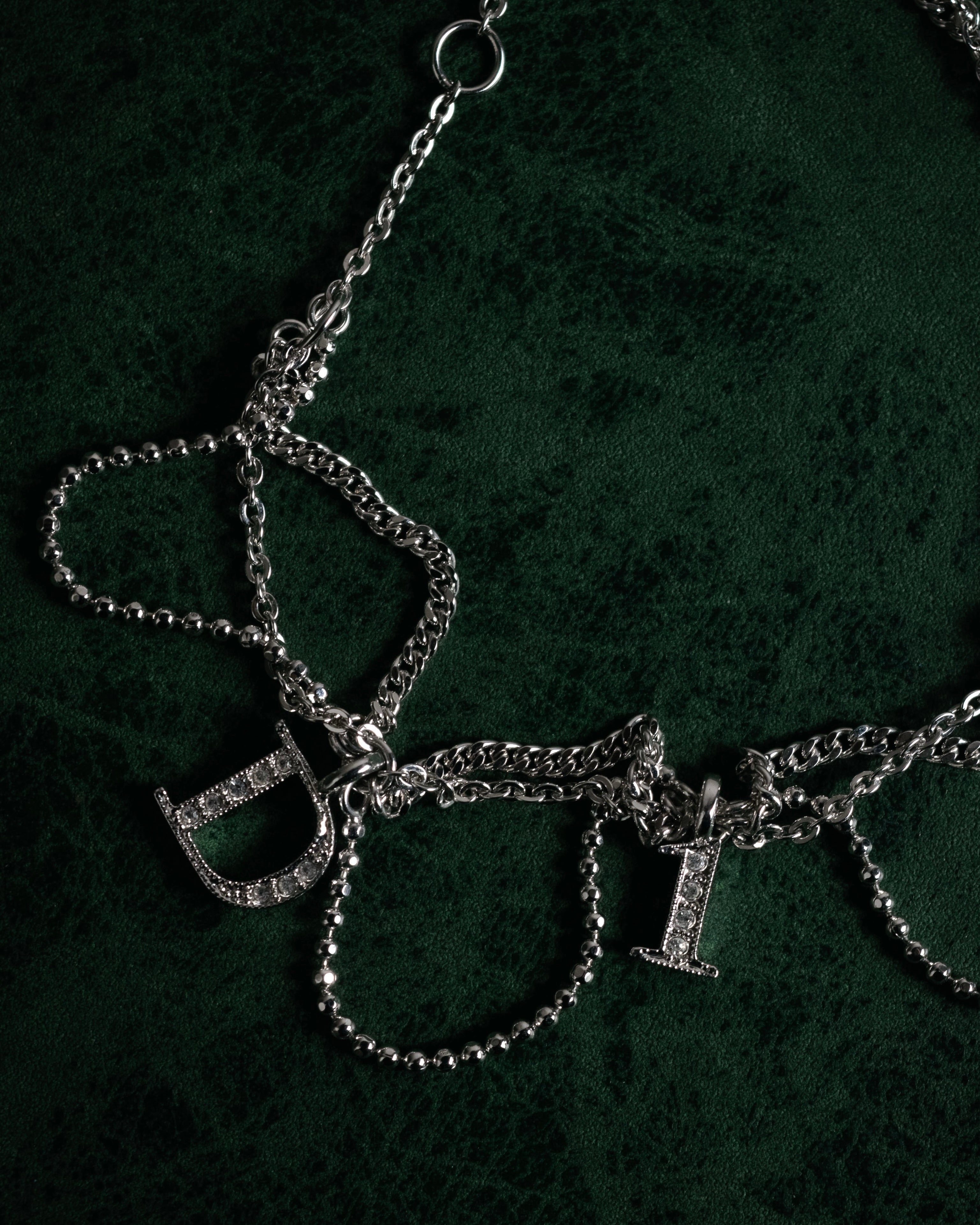 "Christian Dior" 00’s pavé letter charm multi chain bracelet