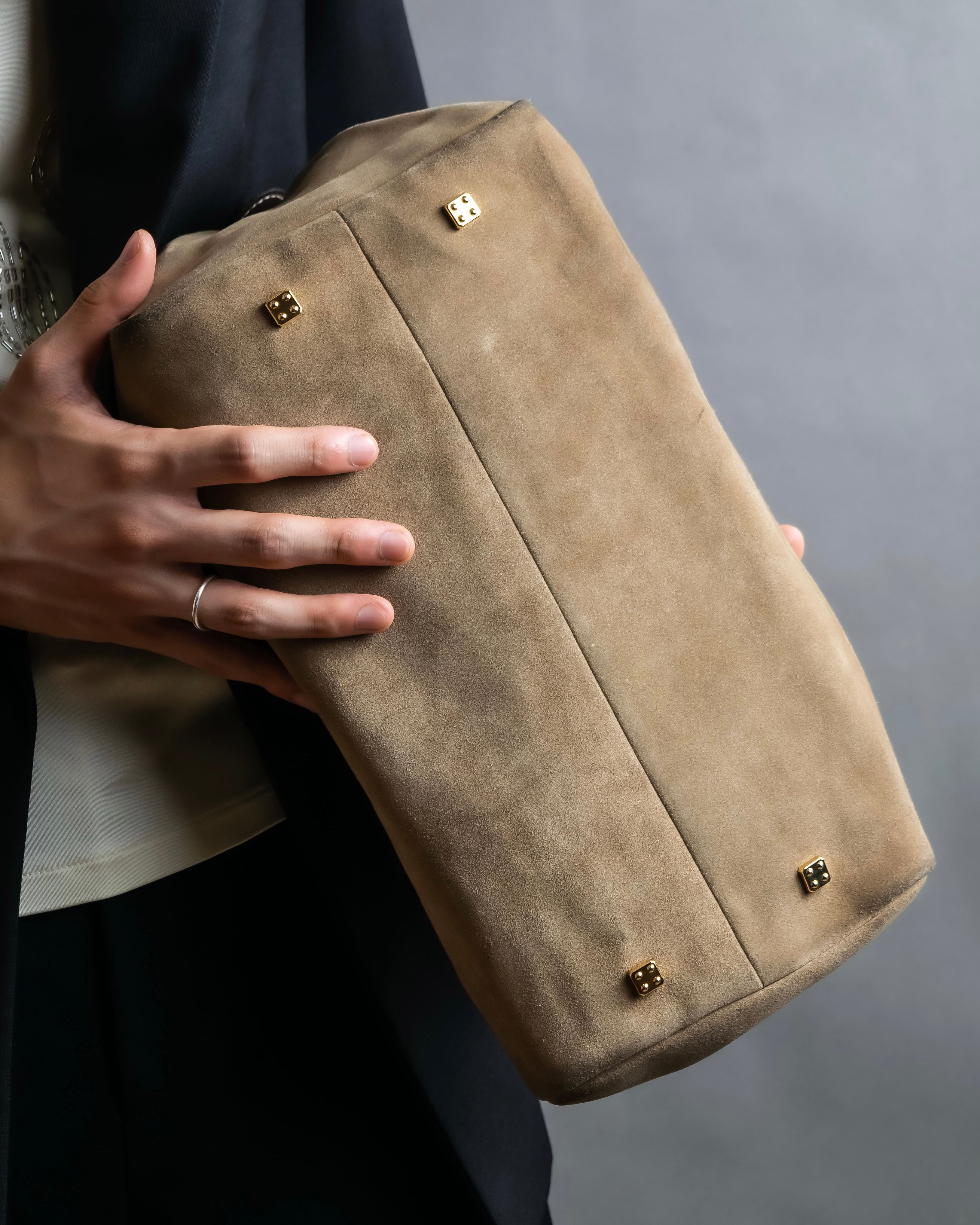 "LOEWE" Logo engraved suede mini boston bag