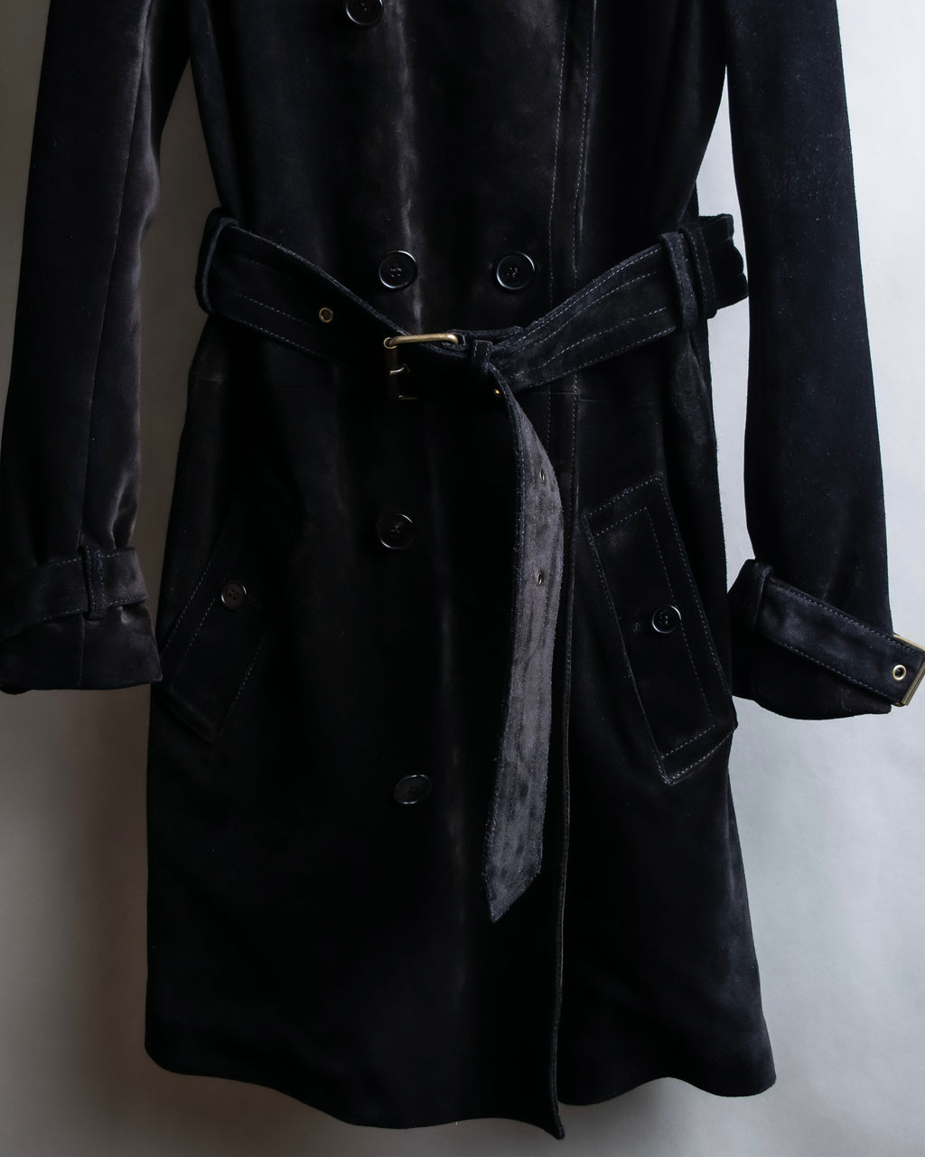 "Saint Laurent" 19AW gold studs design suede long coat