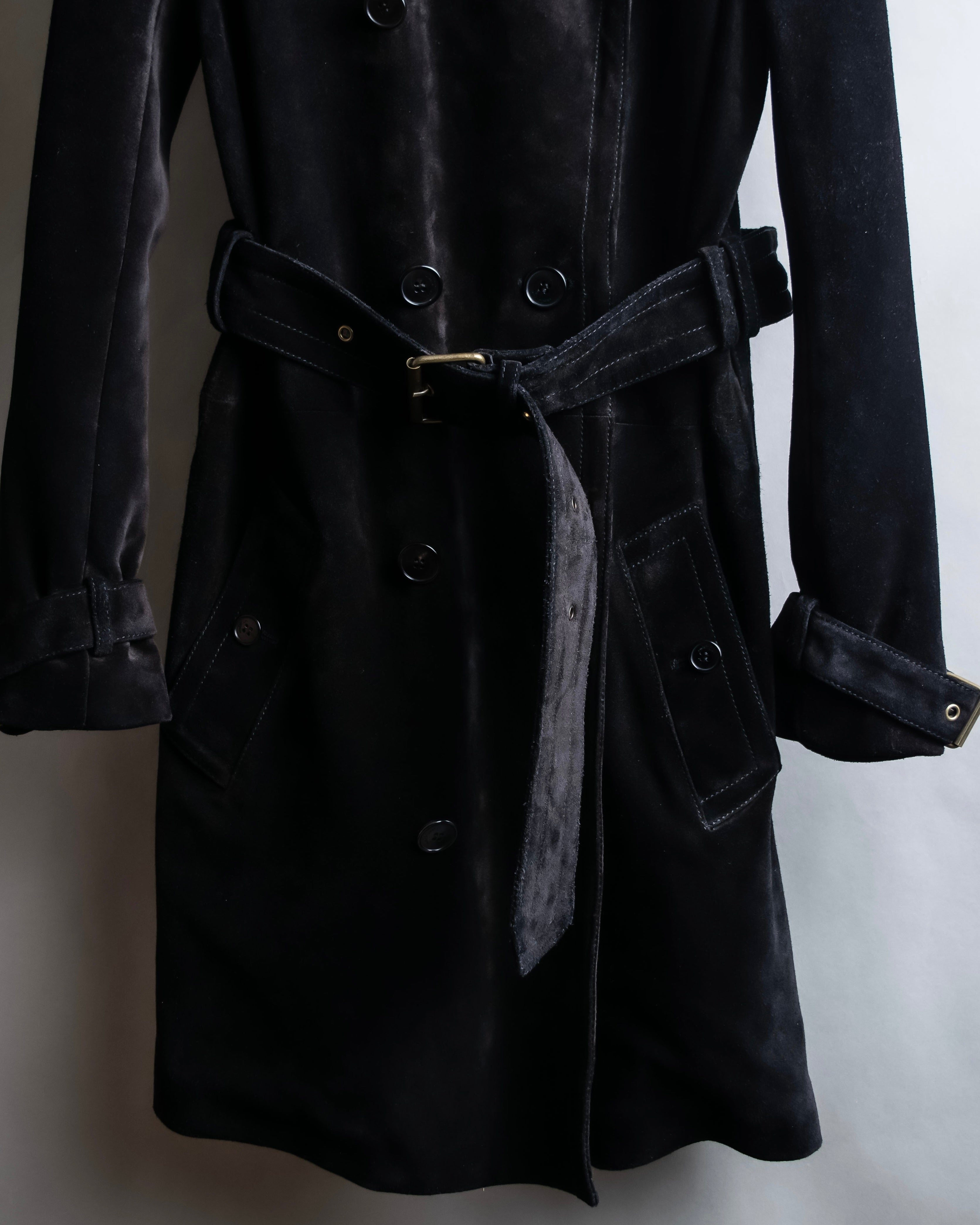 "Saint Laurent" 19AW gold studs design suede long coat