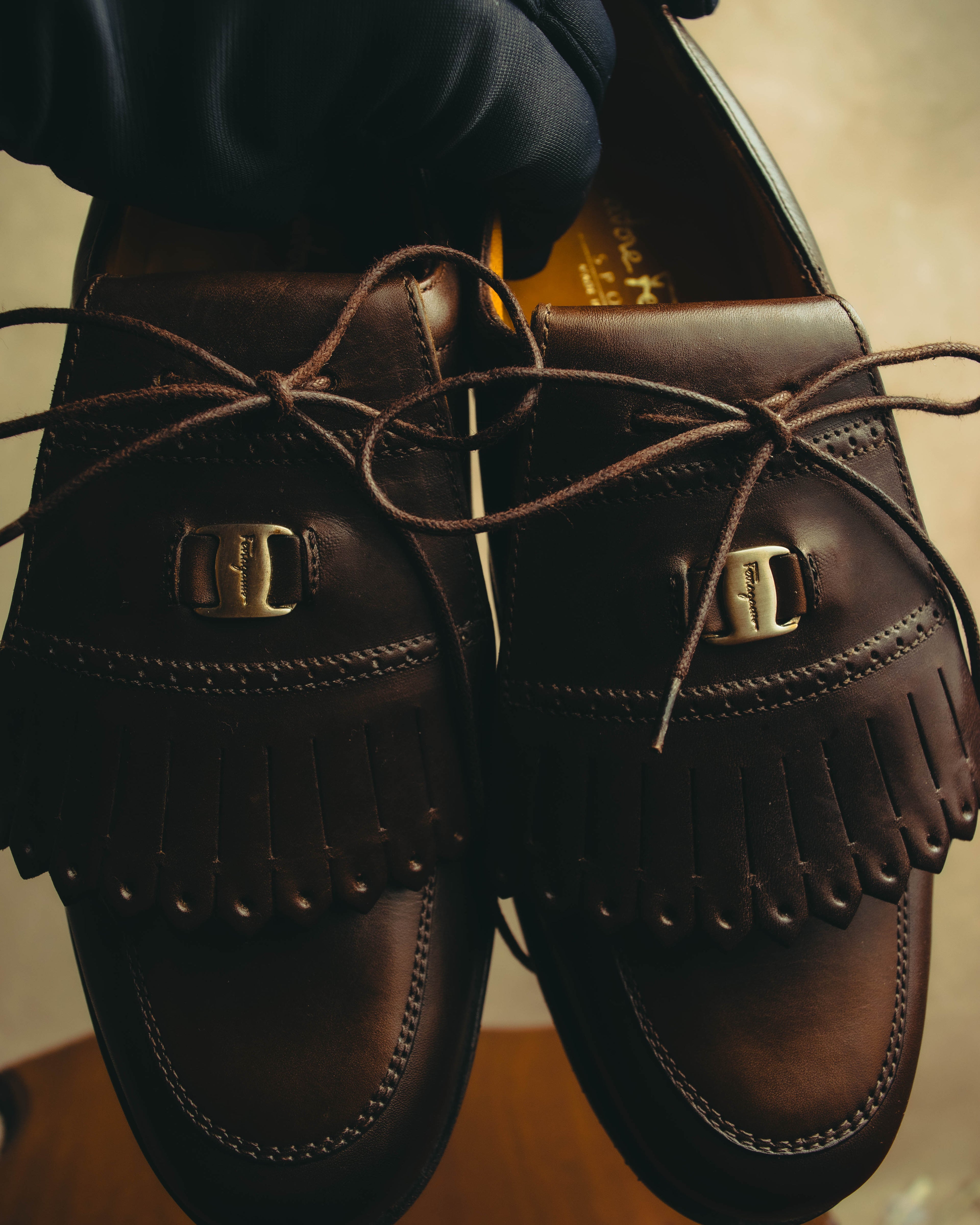 "Salvatore Ferragamo" 90's-00's Kiltie fringe leather derby shoes