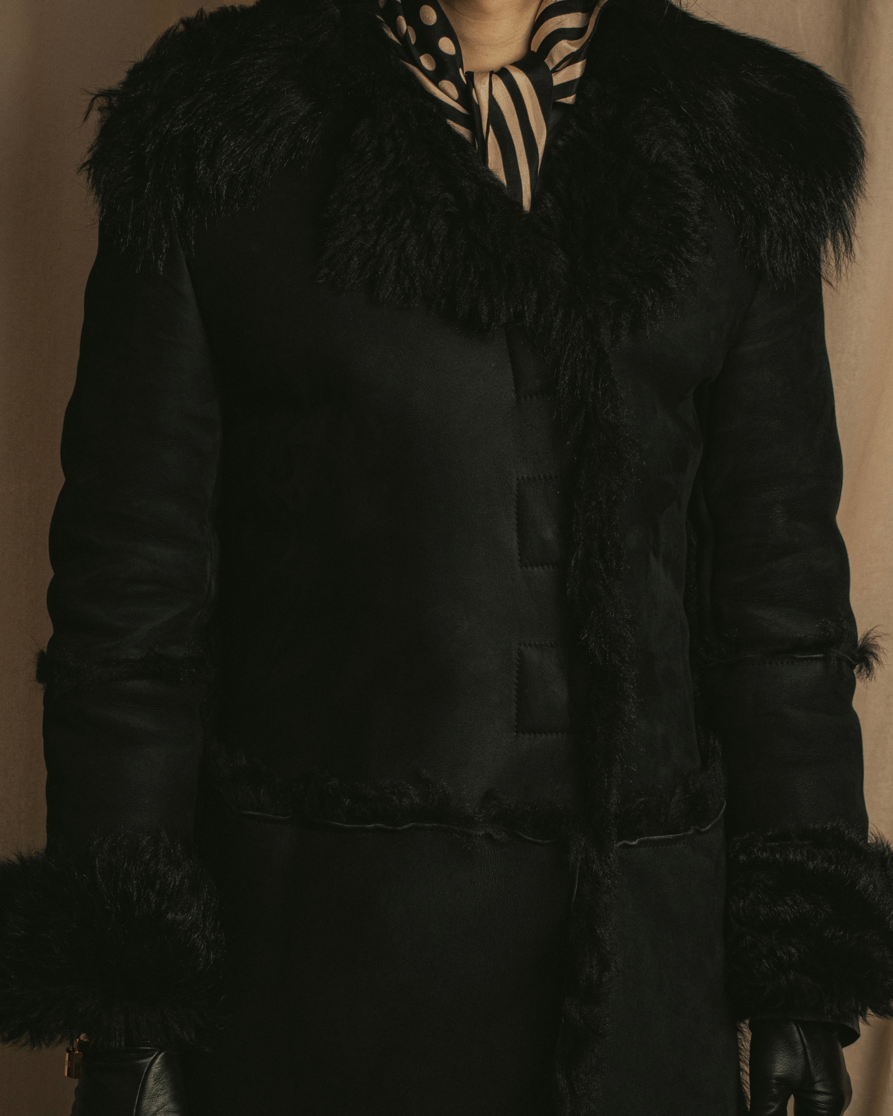 -SPECIAL- "GUCCI" 90's-00's Leather combination fur long coat