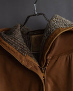 "LOEWE" 80-90's Vintage texture leather zip hoodie