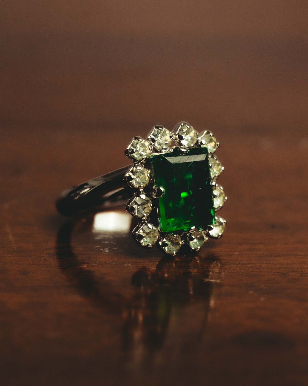 "Christian Dior" 70's-80's Emerald halo costume ring