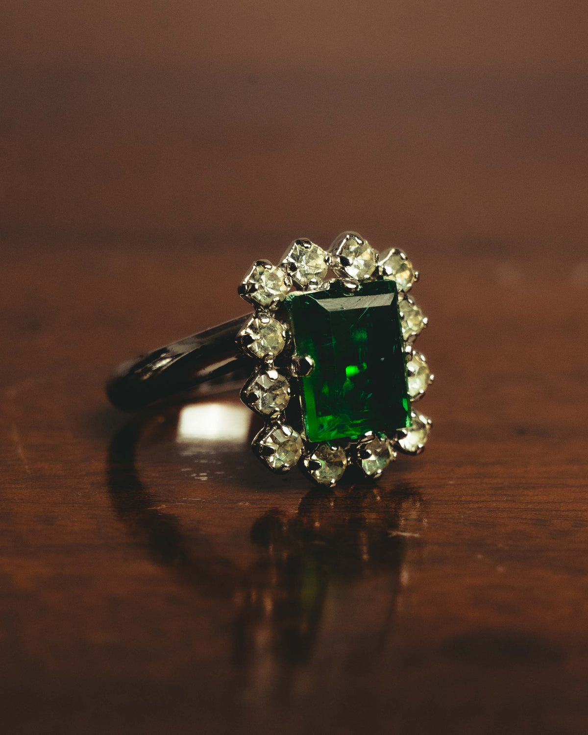 "Christian Dior" 70's-80's Emerald halo costume ring