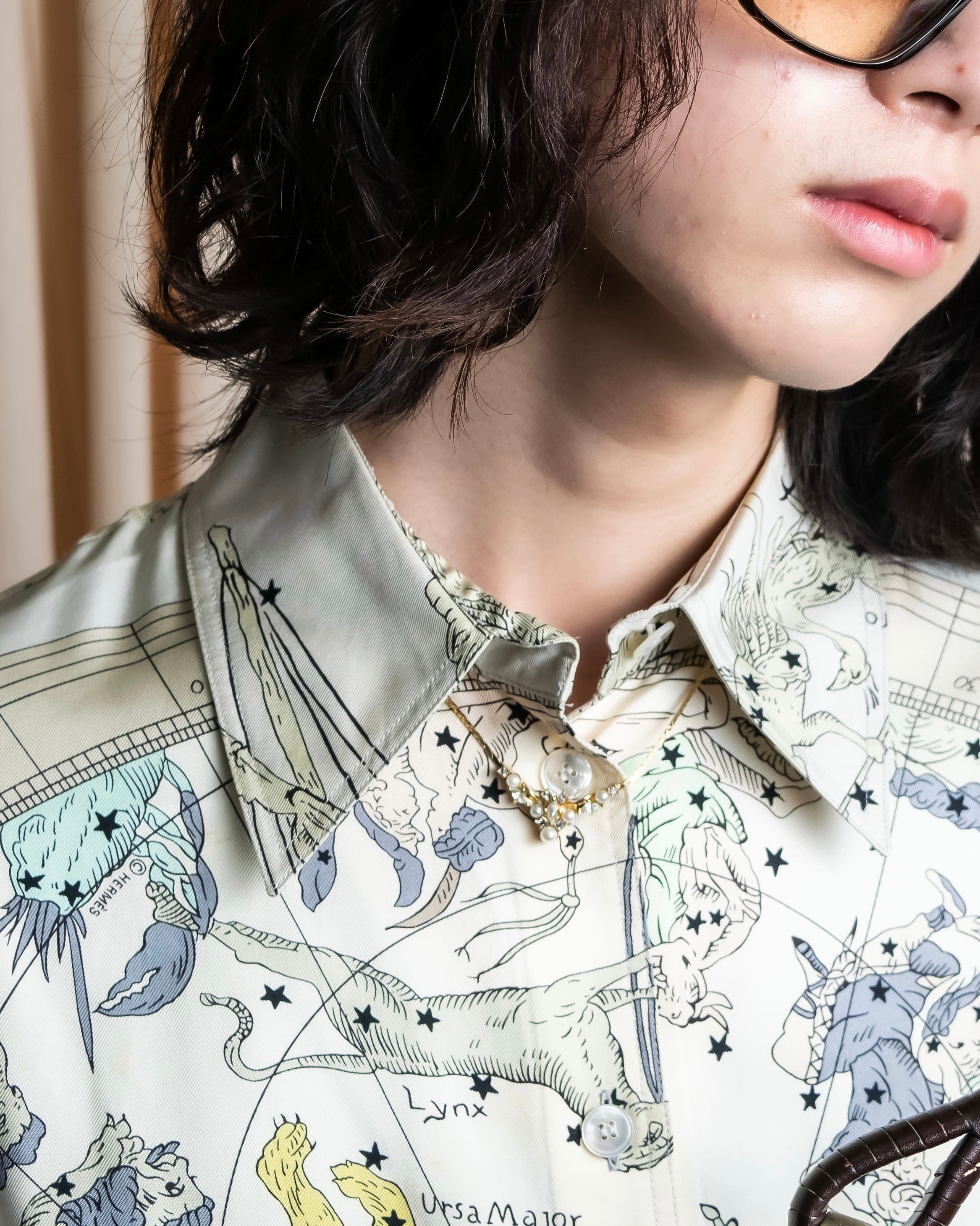 "HERMES" Margiela period Les Étoiles, Stars silk shirt