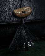 "YVES SAINT LAURENT" 80's-90's Wood toggle design pebbled leather bag