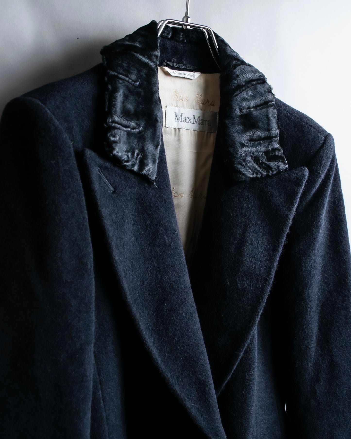 "Max Mara" 
Swakara fer collar oversized wrap style chester coat