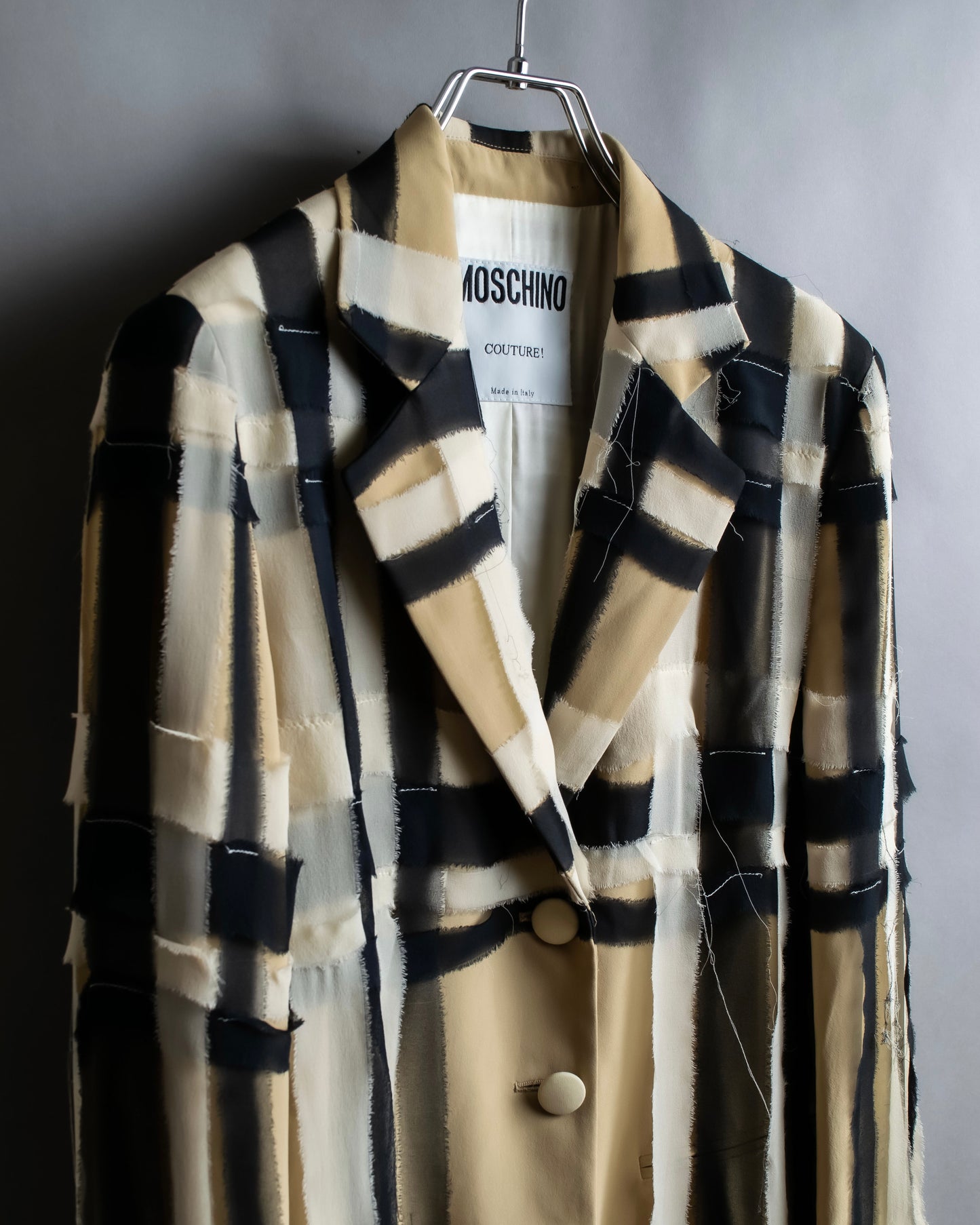 "MOSCHINO" Graphic check pattern raw edge design tailored jacket