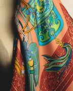 "GUCCI" Late 70's-early 90's oriental motif silk scarf