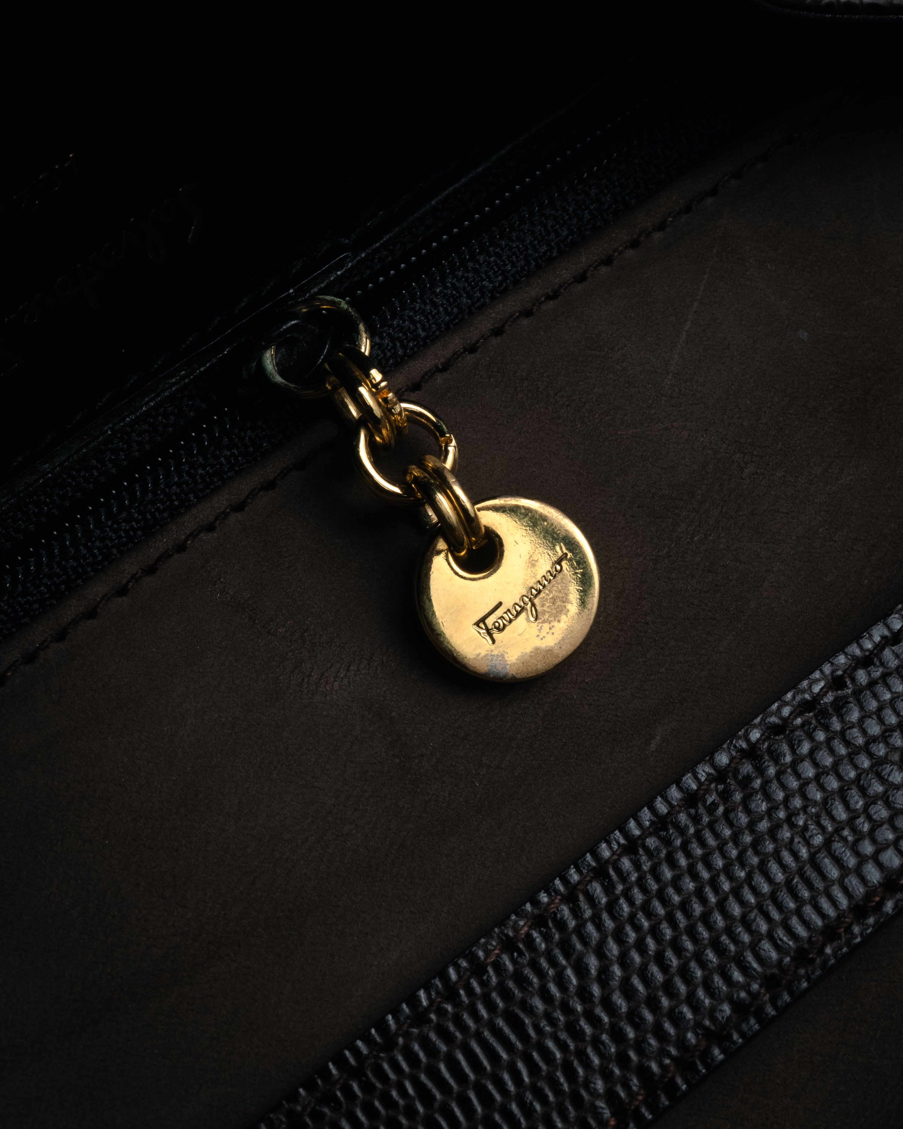 “Salvatore Ferragamo” 90’s Lizard embossed top handle shoulder bag