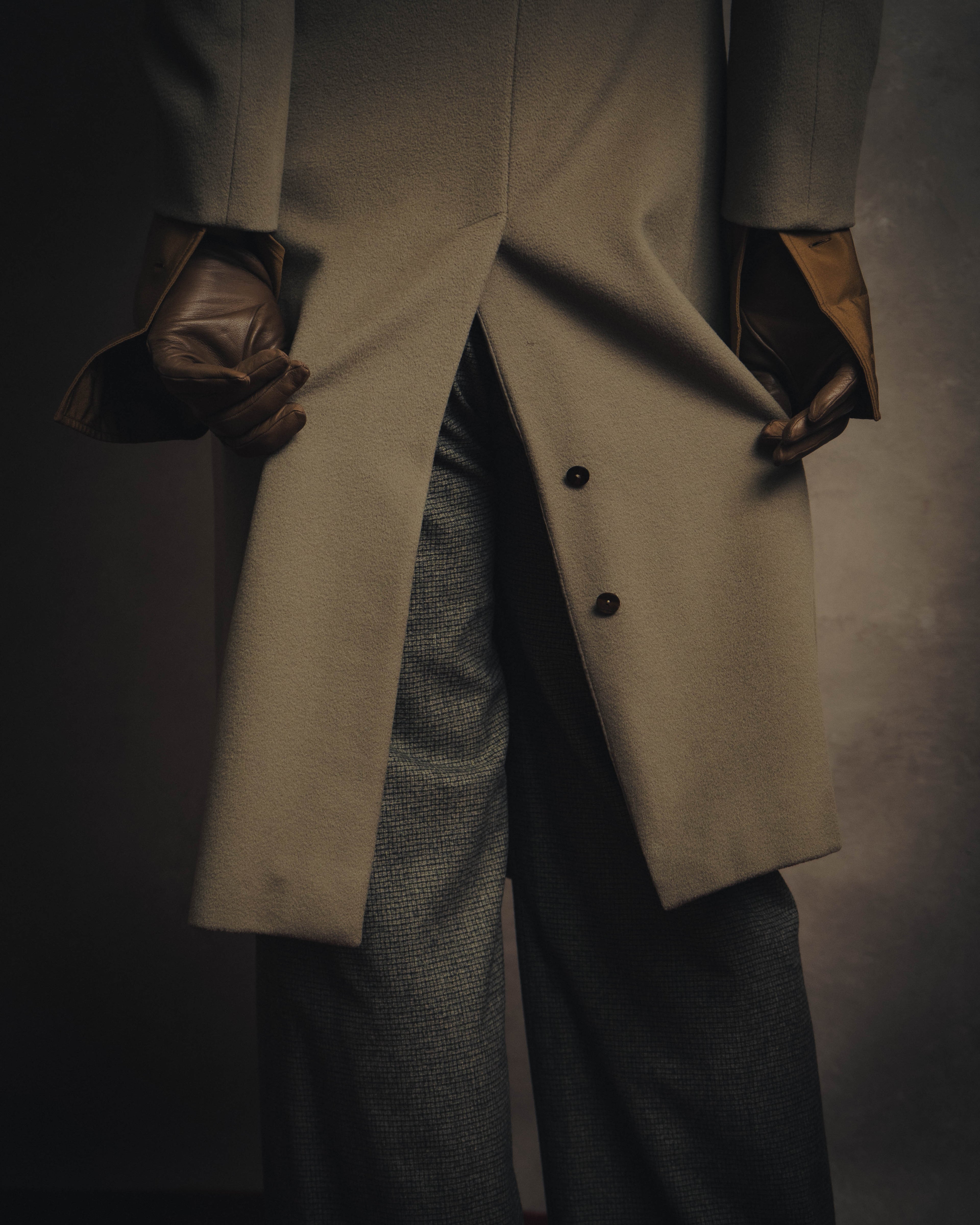 -SPECIAL- "FENDI" 90's-00's Cashmere blend long coat with leather contrast