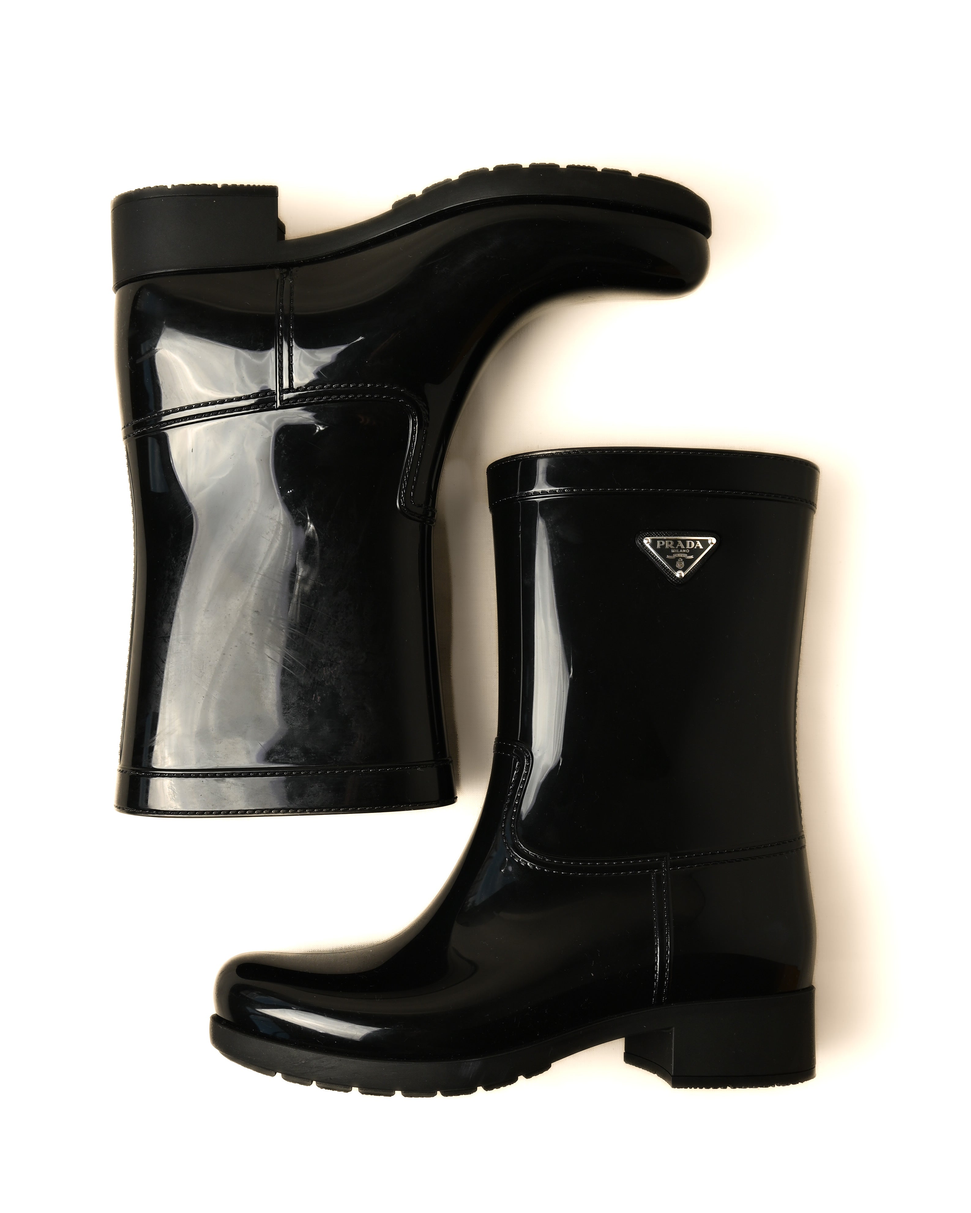 PRADA / Patent Rubber Rain Boots Black